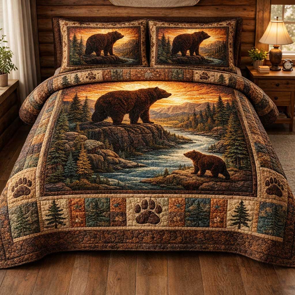Rustic Bear Quilted Bedding Set Cool Bedroom Ideas Best Gifts For Bear Lovers Men