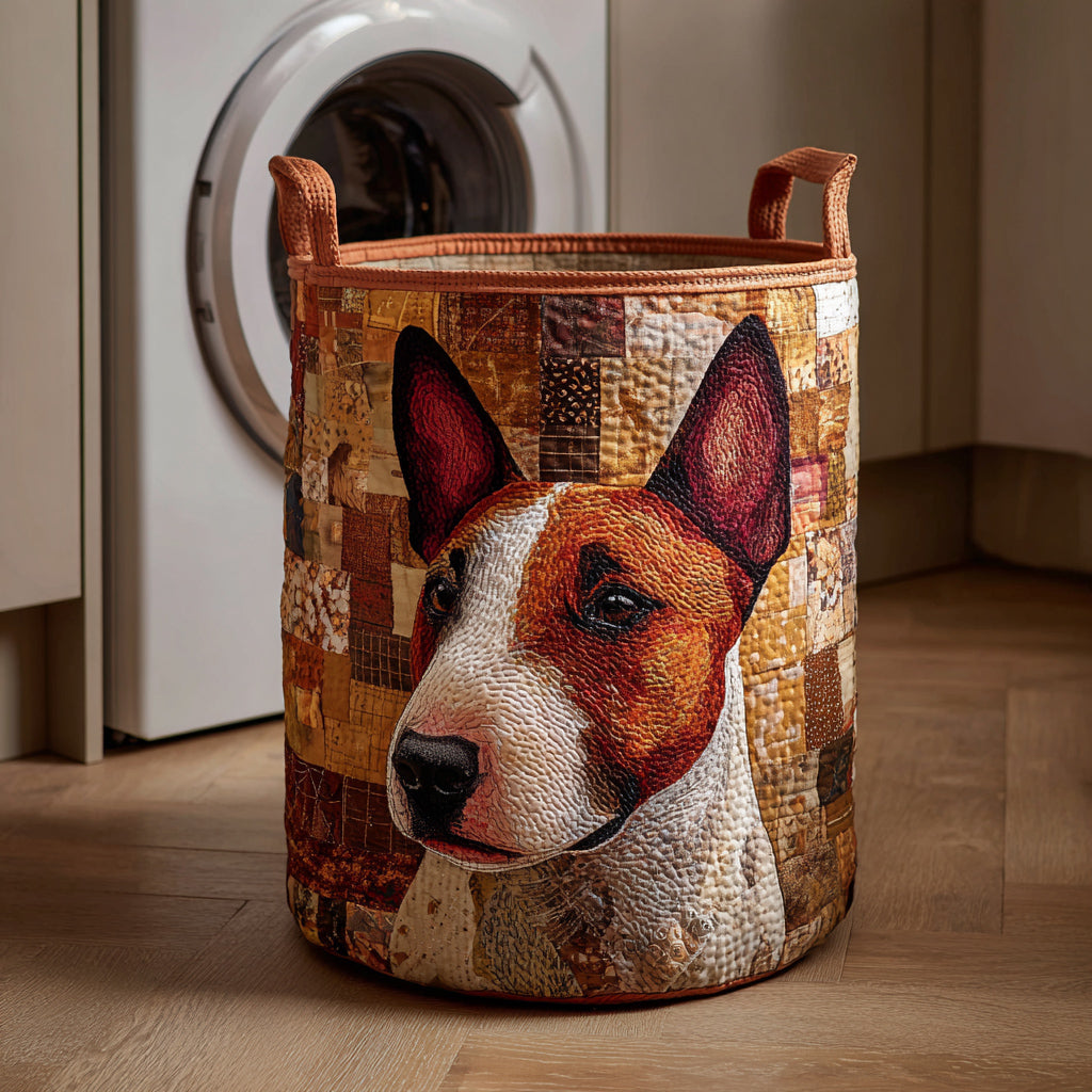 Rustic Bull Terrier Quilted Laundry Basket Folding Laundry Hamper Christmas Presents For French Bulldogs