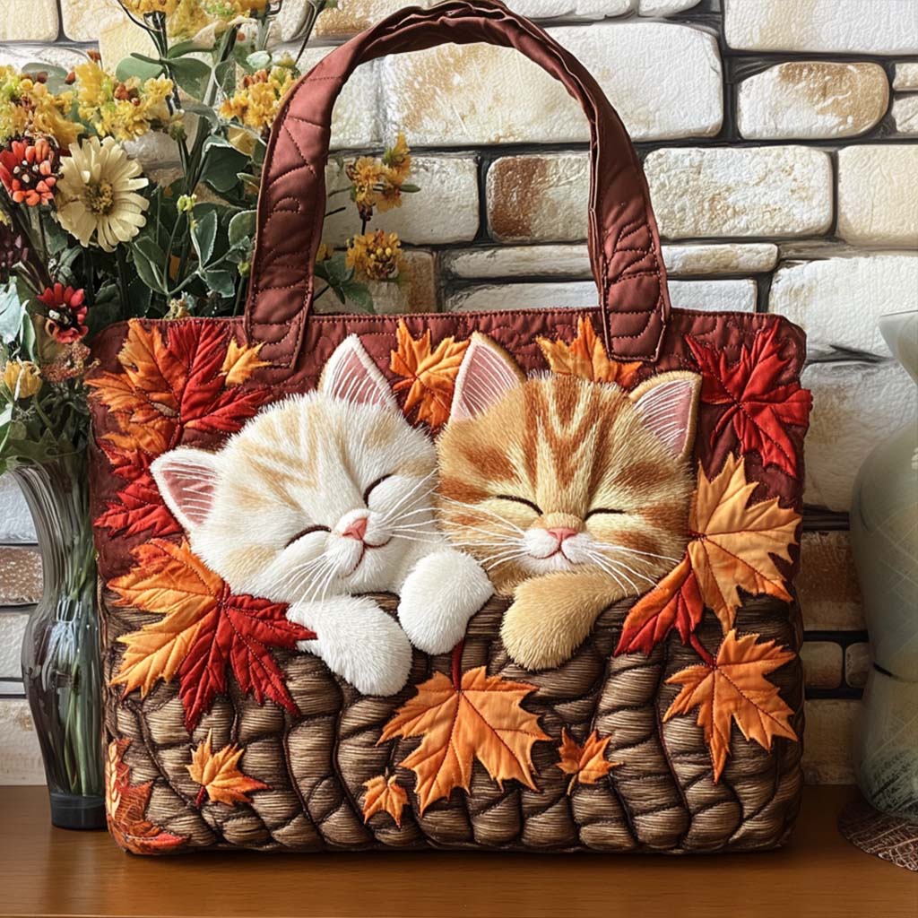 Rustic Cat Path Quilted Tote Bag Cute Shoulder Bags Gifts For A Cat Lover