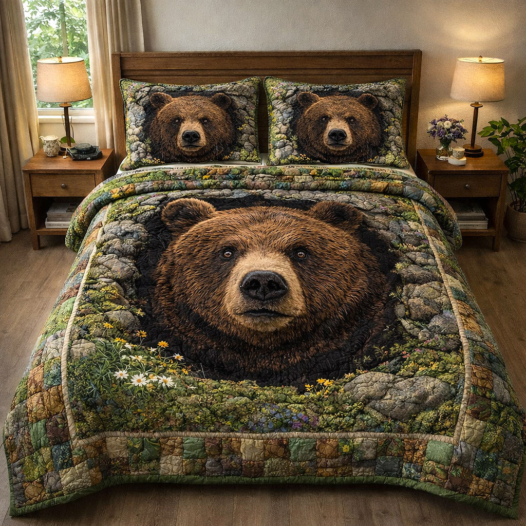 Rustic Guardian Quilted Bedding Set Bed Comforter Sets Cute Bear Themed Presents