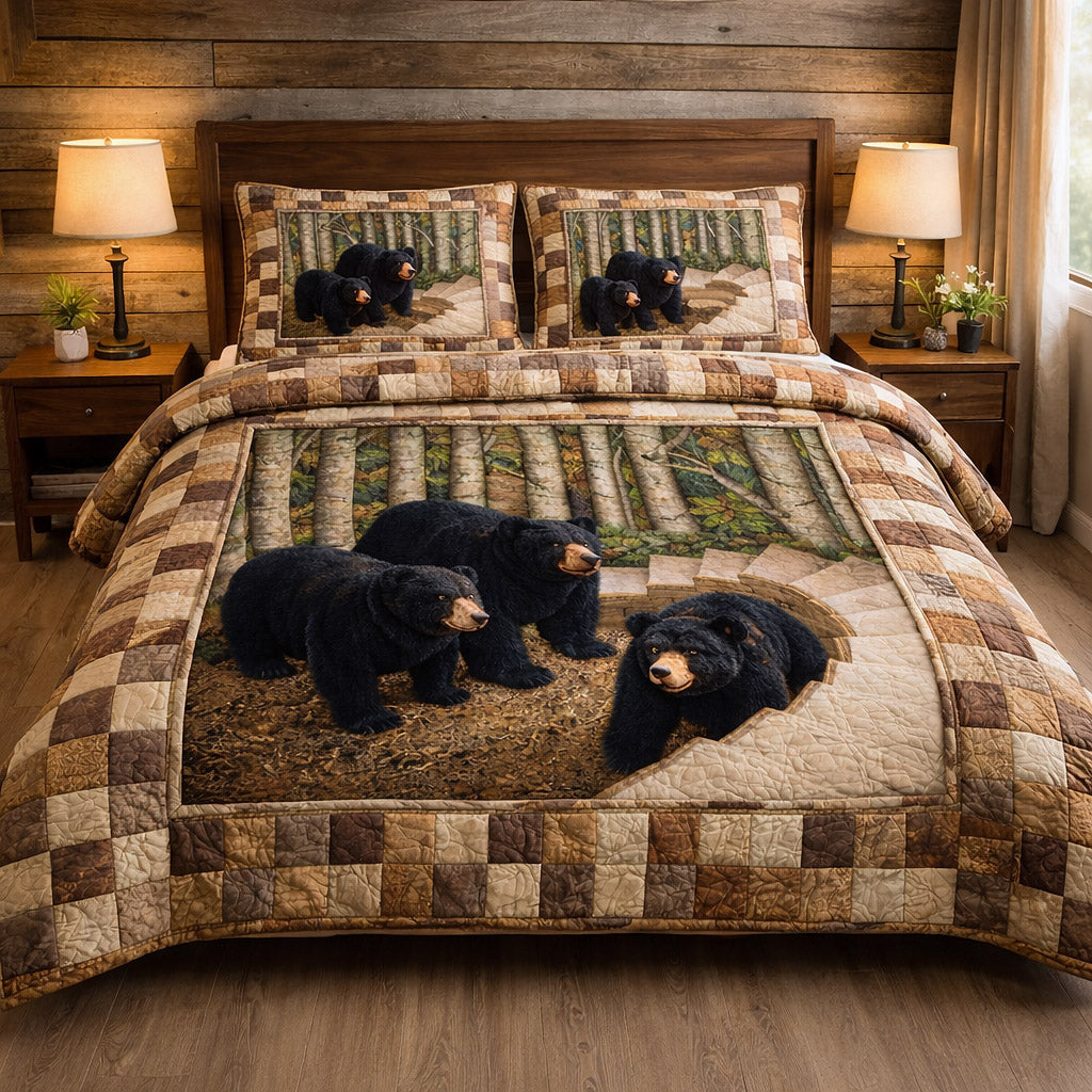 Rustic Guardian Quilted Bedding Set Bedspreads Bear Lovers Gifts For Him