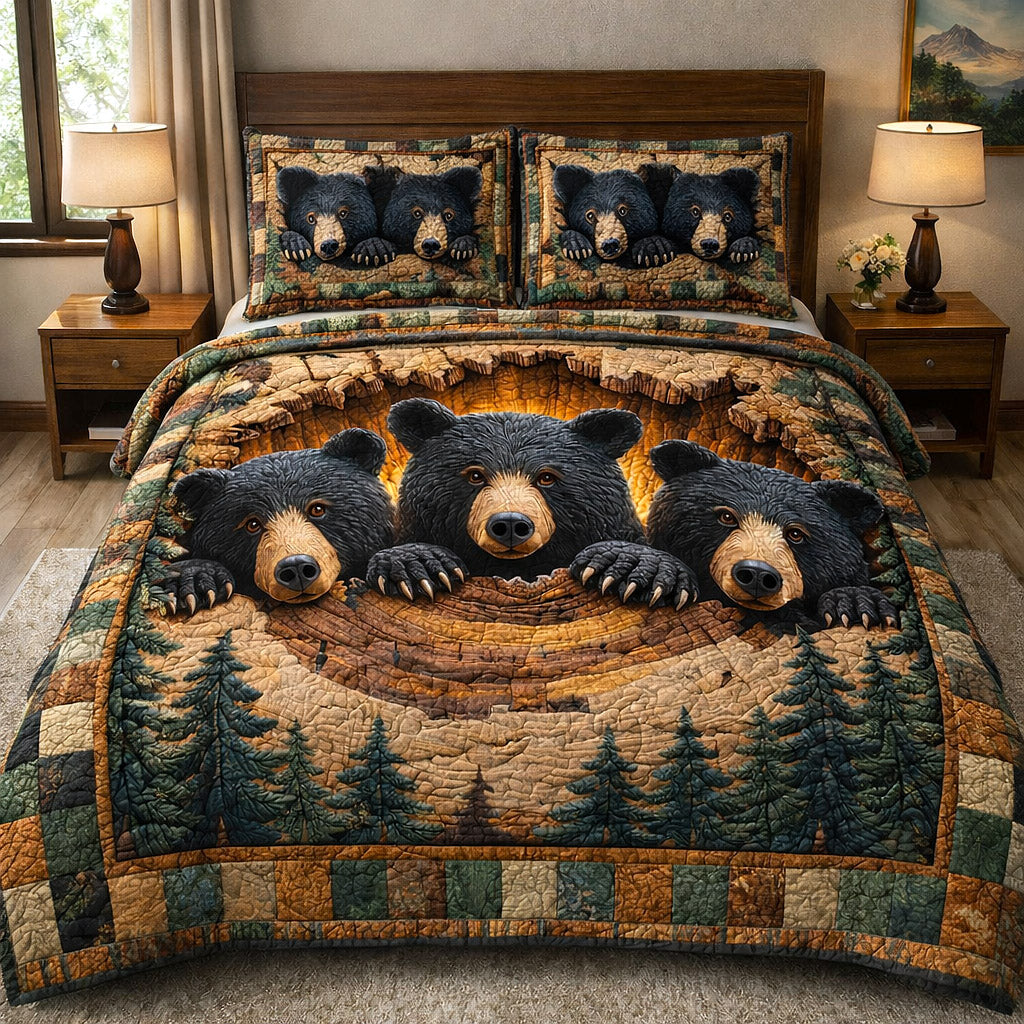 Rustic Guardian Quilted Bedding Set Best King Sheet Set Bear Gifts For Him Her