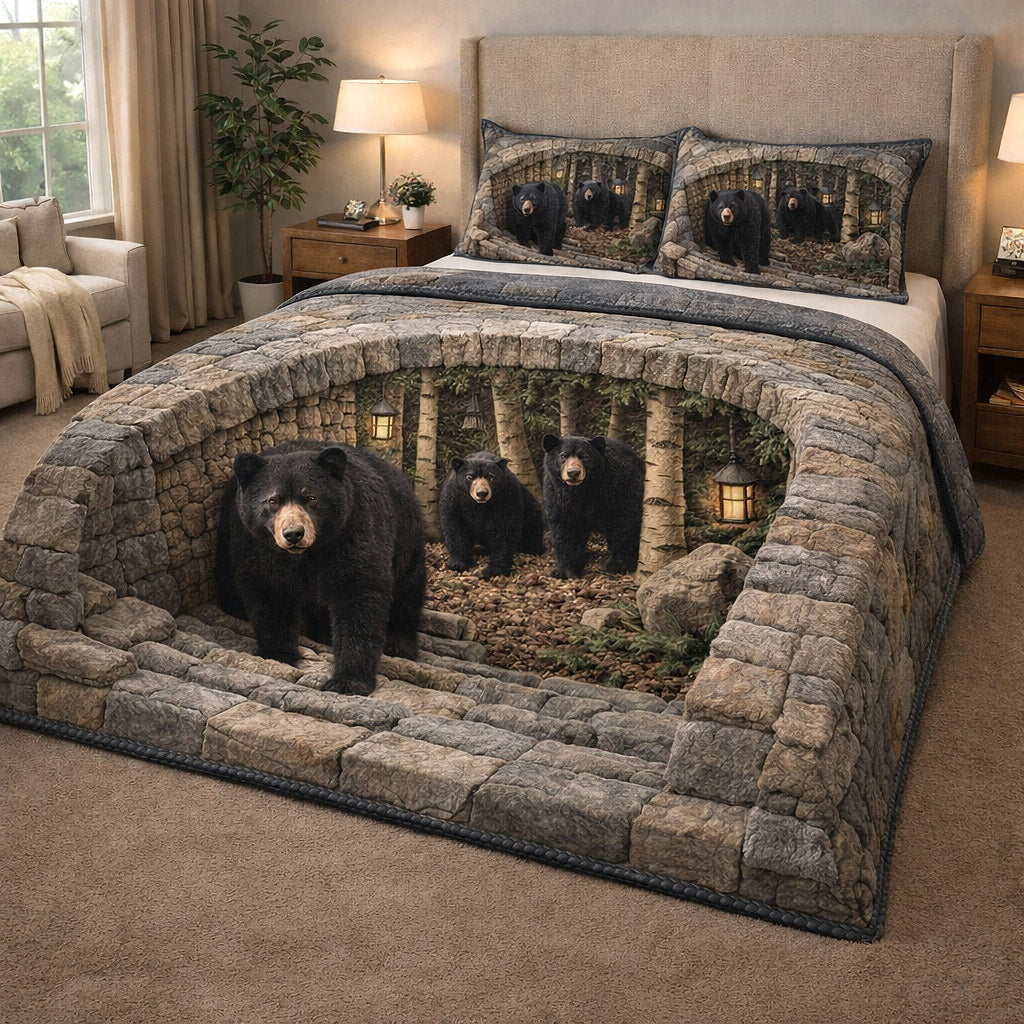 Rustic Guardian Quilted Bedding Set Best Queen Sheets Best Unique Gifts For Bear Lovers