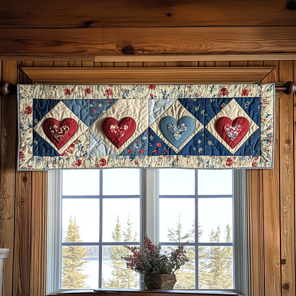 Rustic Hearts Quilted Valance Home Entrance Decor Ideas Gifts For Valentine