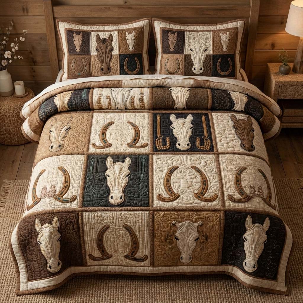 Rustic Horseshoes Quilted Bedding Set Best Sheet Sets Gifts For Western Lovers