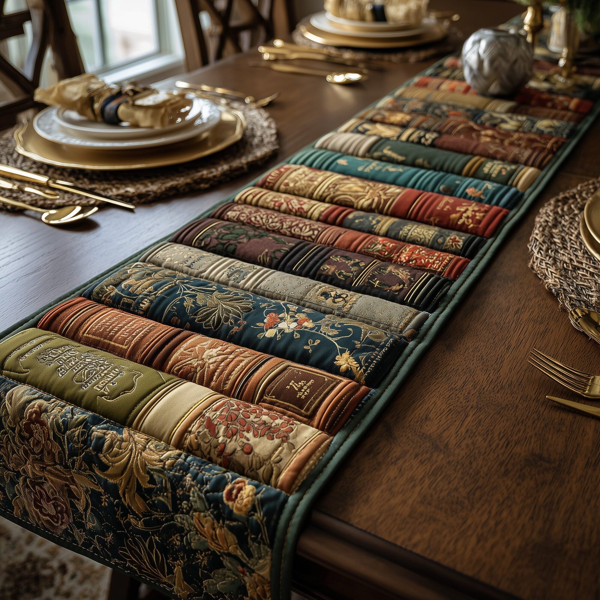 Rustic Library Quilted Table Runner Formal Dining Table Runners Book Presents For Women