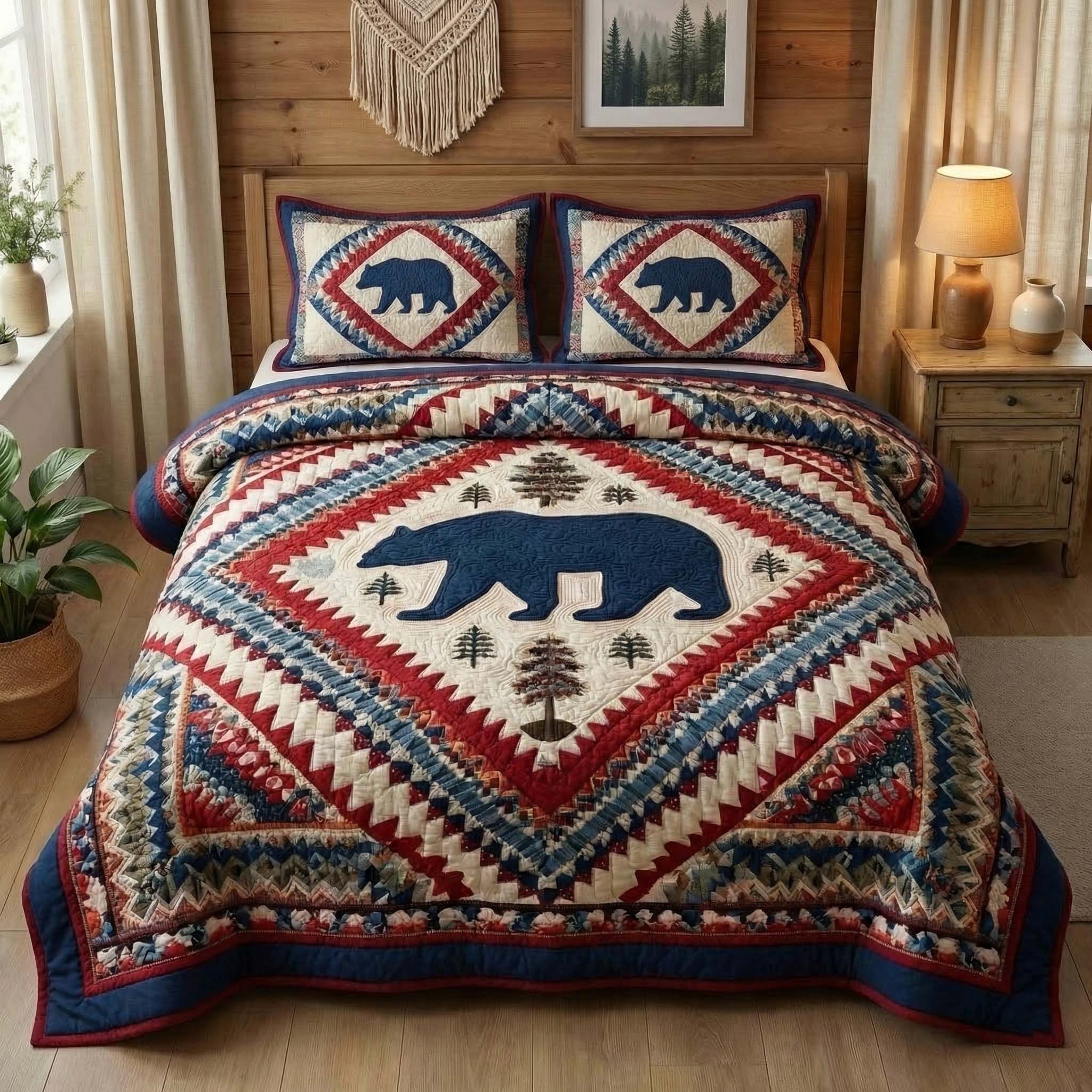 Rustic Lodge Star Quilted Bedding Set Bed Comforter Sets Gifts For Bear Lovers