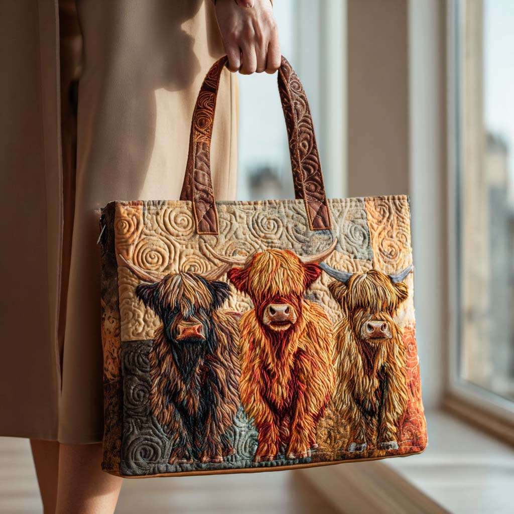 Rustic Moo Quilted Tote Bag Everyday Tote Bag Best Highland Cattle Gifts Items