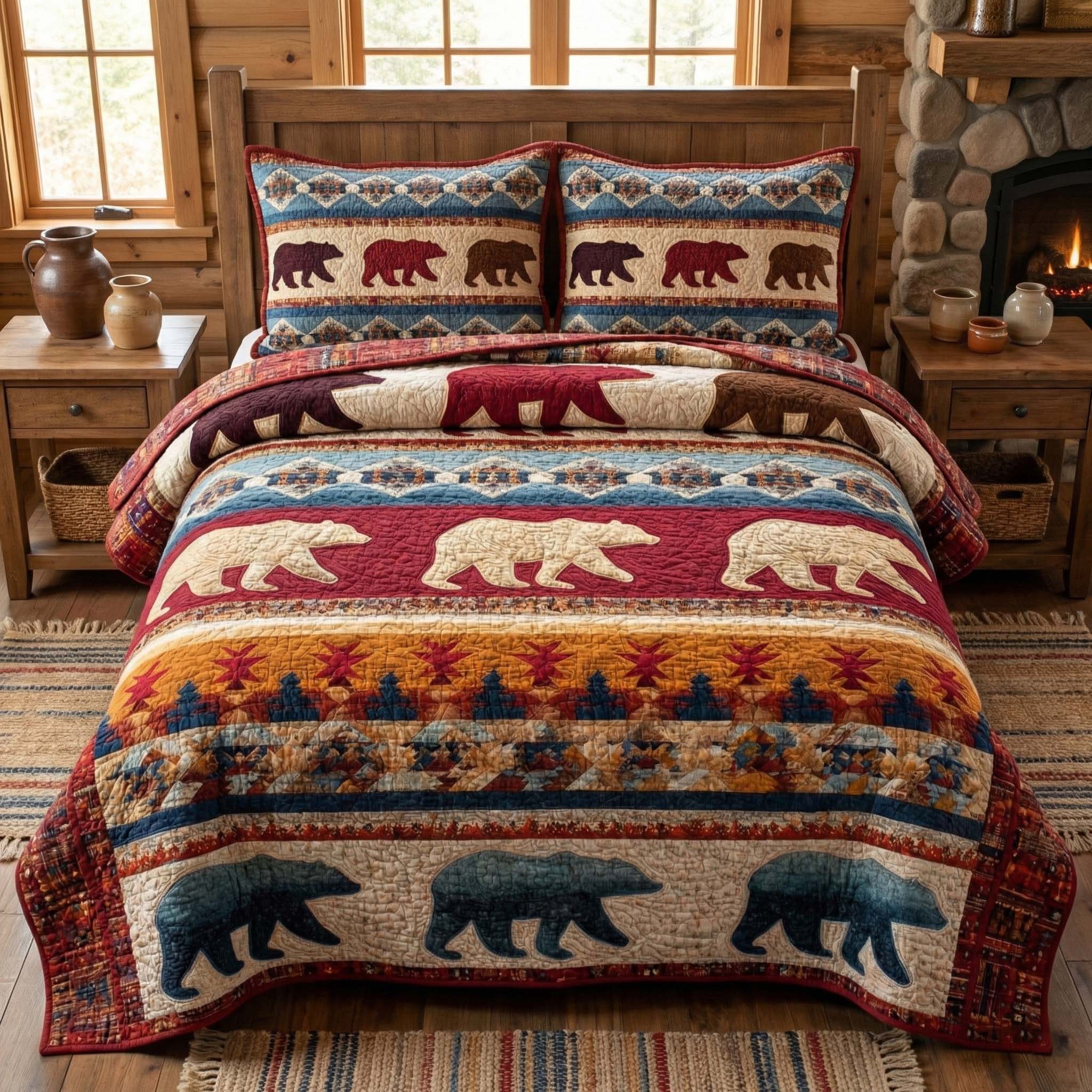 Rustic Patch Quilted Bedding Set Bedroom Furniture Ideas Bear Theme Gifts