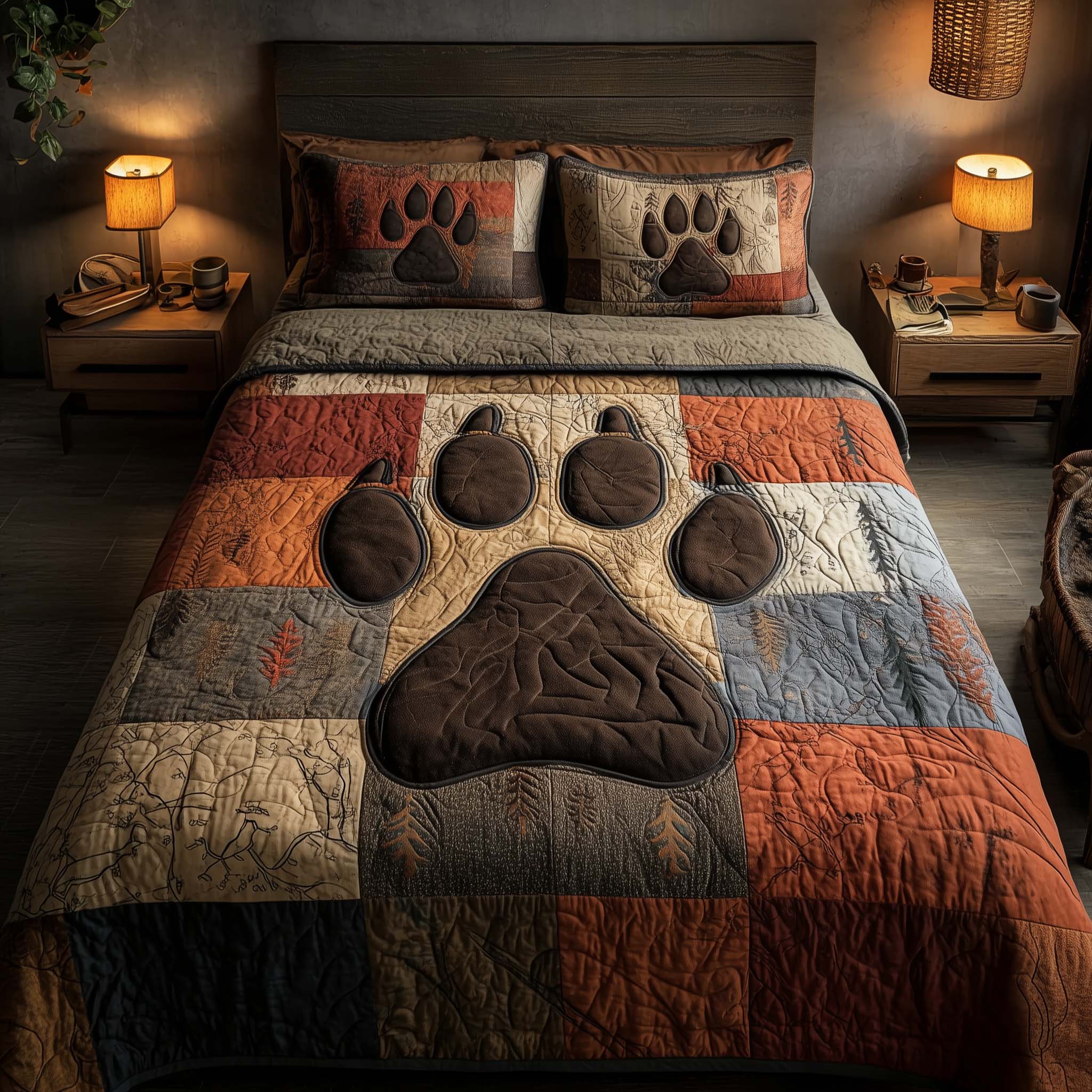 Rustic Paw Quilted Bedding Set Best Queen Sheets Moms Day Gift Ideas