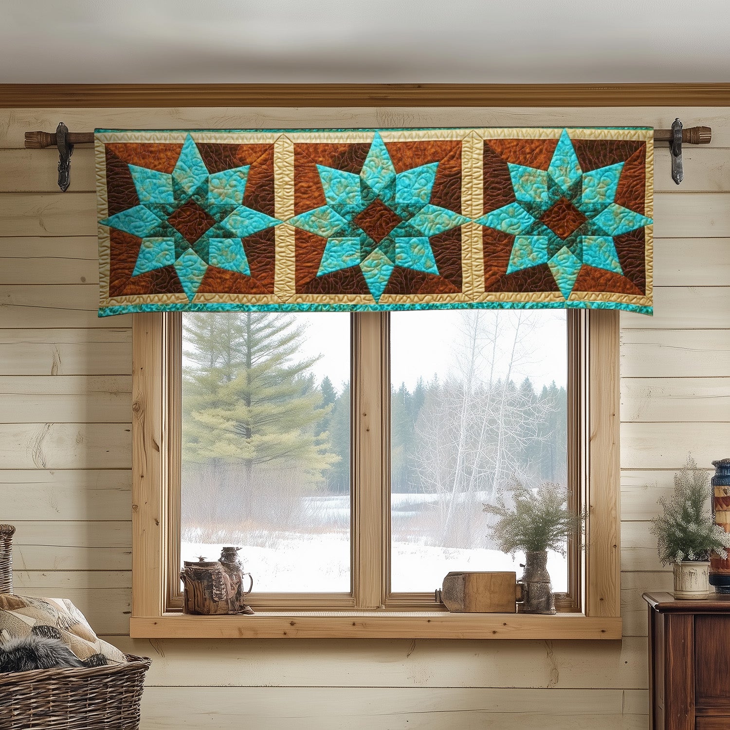 Rustic Star Charm Quilted Valance Christmas House Decor Best Christmas Gifts 2025