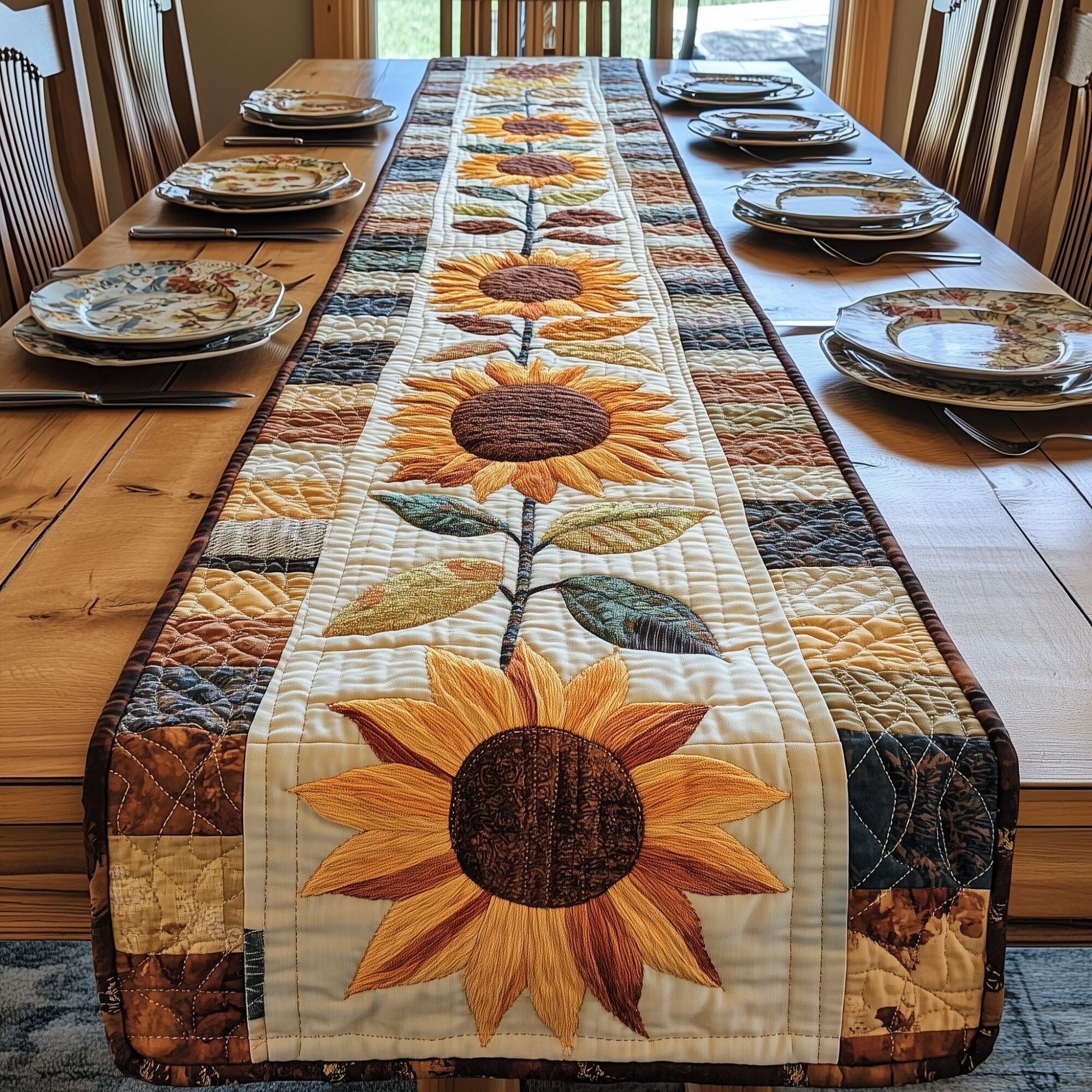 Rustic Sunflower Charm Quilted Table Runner Dinner Table Decor Simple Mother's Day Gifts