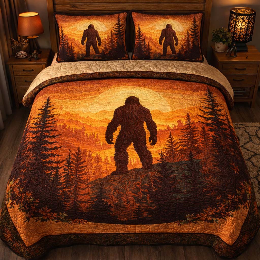 Rustic Trail Bigfoot Quilted Bedding Set Cover Bed Set Bigfoot Sasquatch Gifts