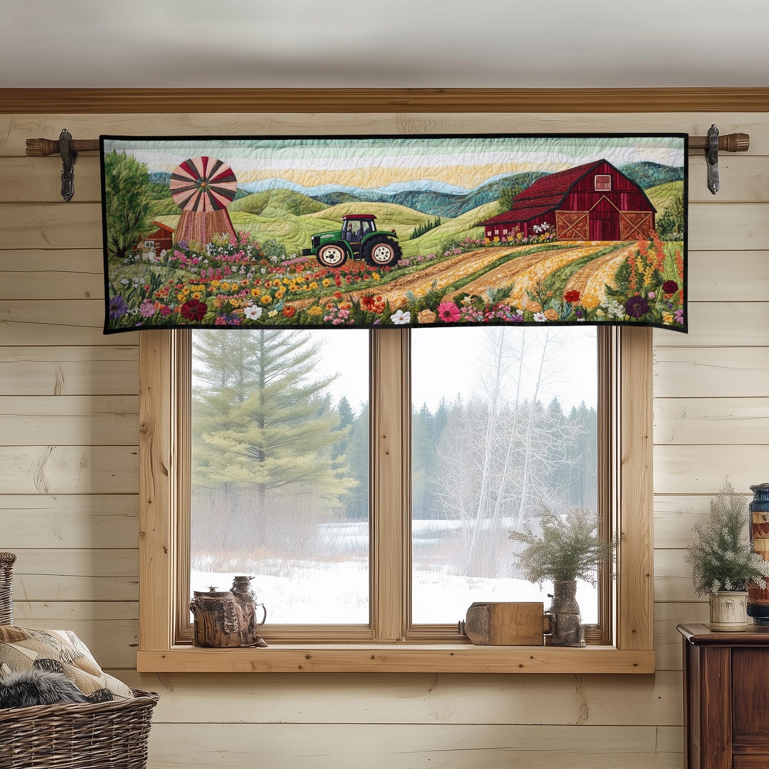 Rustic Windmill View Quilted Valance Entrance Way Ideas Best Gift For Rancher