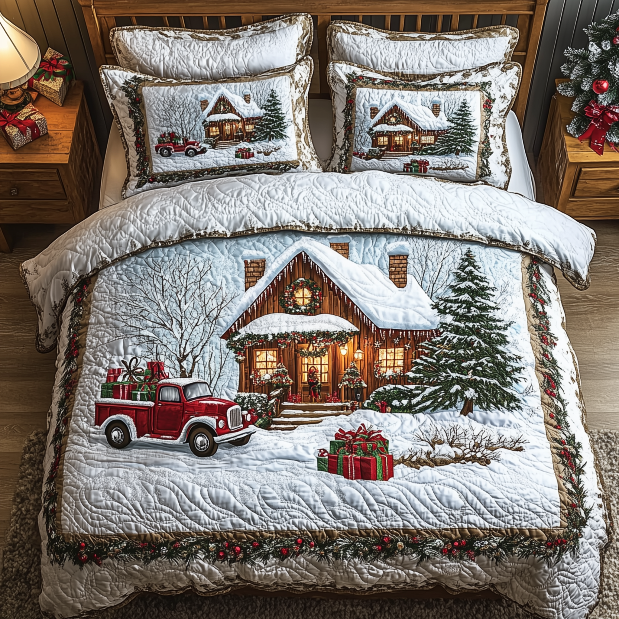 Rustic Winter Cabin Quilted Bedding Set Bedroom Christmas Ideas Xmas Gifts For Wife