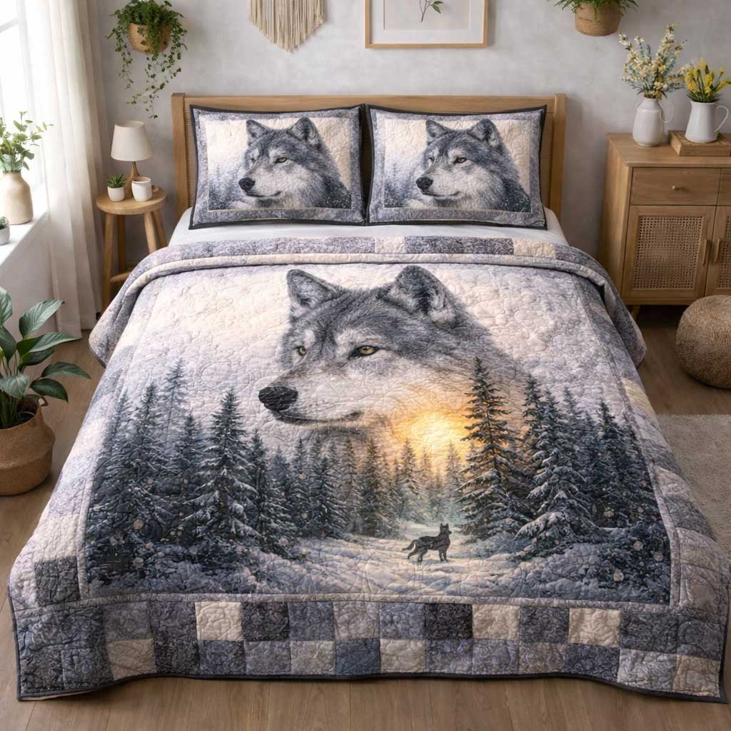 Rustic Wolf Quilted Bedding Set Bedspread Quilts Great Wolf Lover Gift Ideas