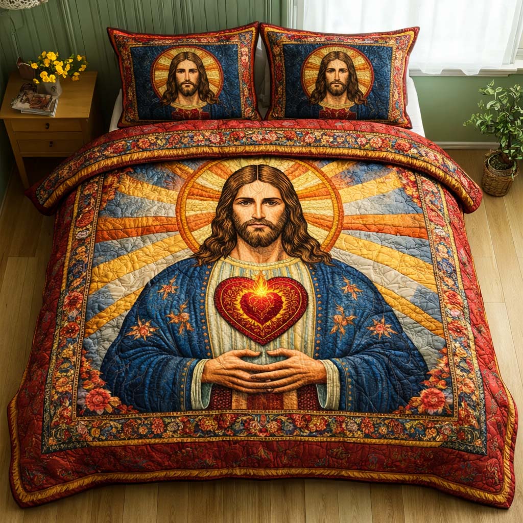 Sacred Heart Quilted Bedding Set Bedroom Furniture Ideas Gift For Christian