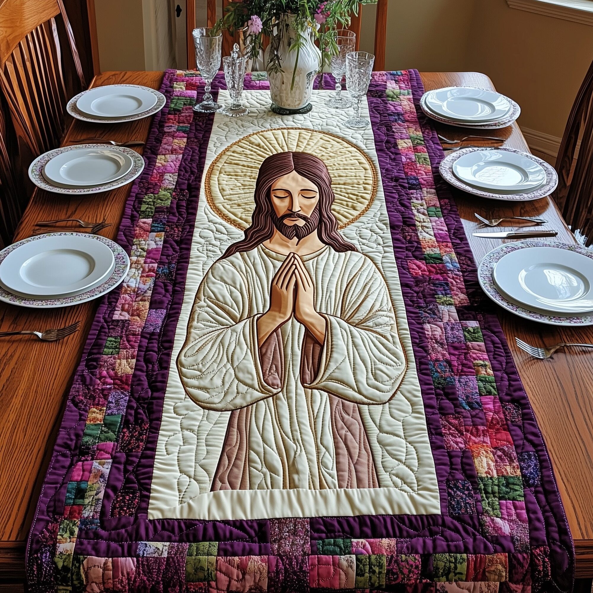 Sacred Moments of Prayer Quilted Table Runner Elegant Holiday Table Runners Best Easter Presents
