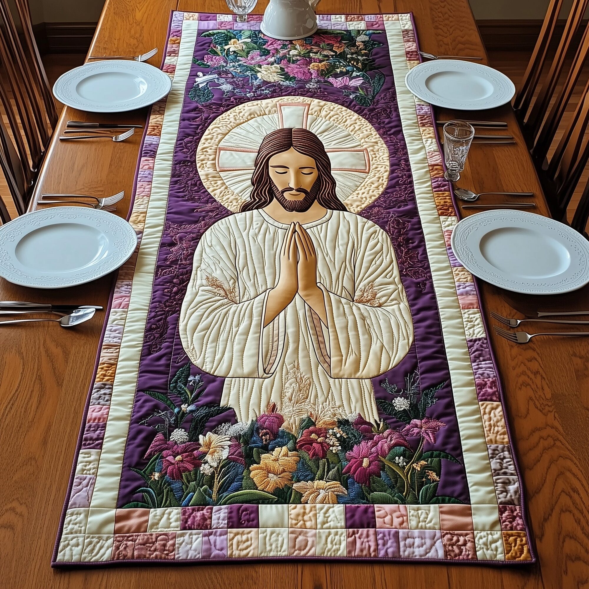 Sacred Moments of Prayer Quilted Table Runner Holiday Runner Dining Easter Presents For Family