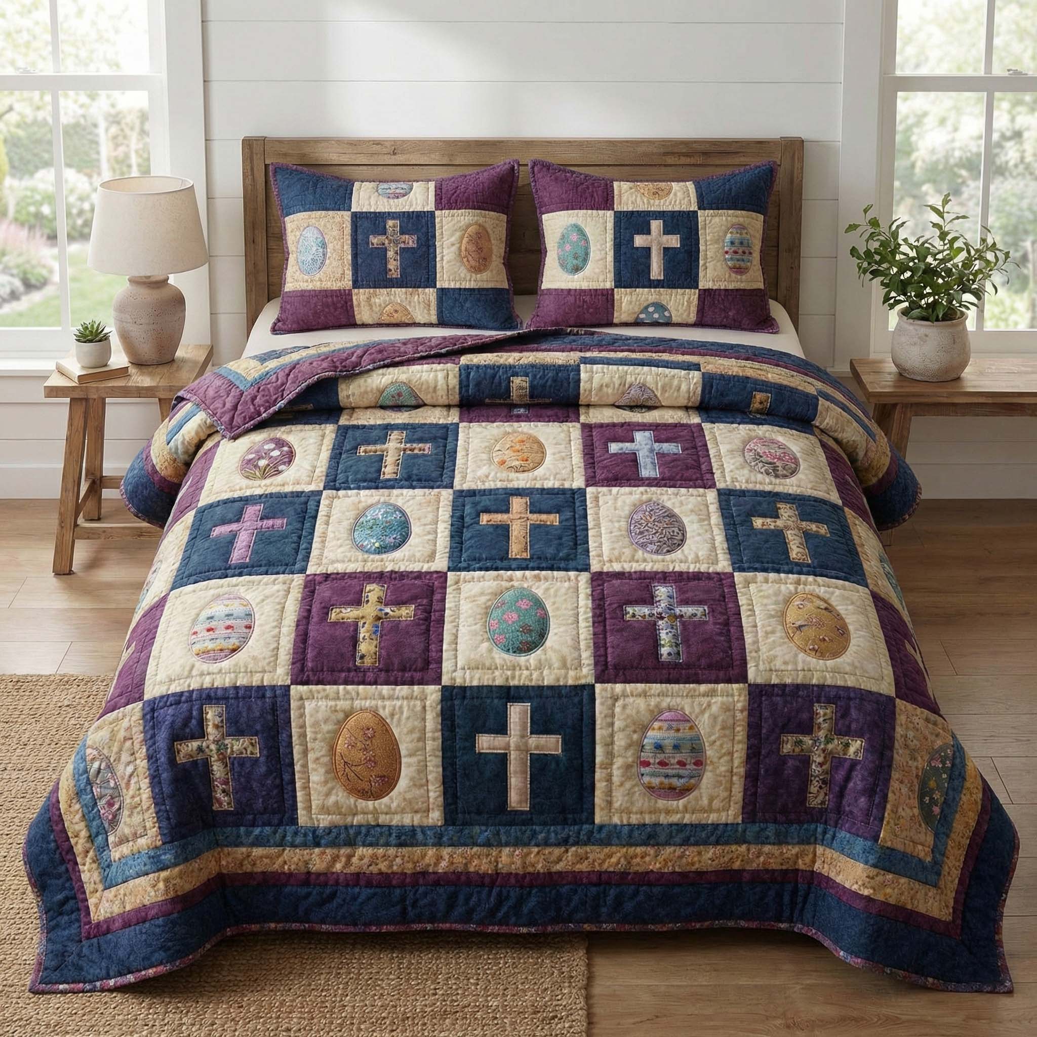 Sacred Patchwork Quilted Bedding Set Bed Comforter Sets Easter Gifts For Adults