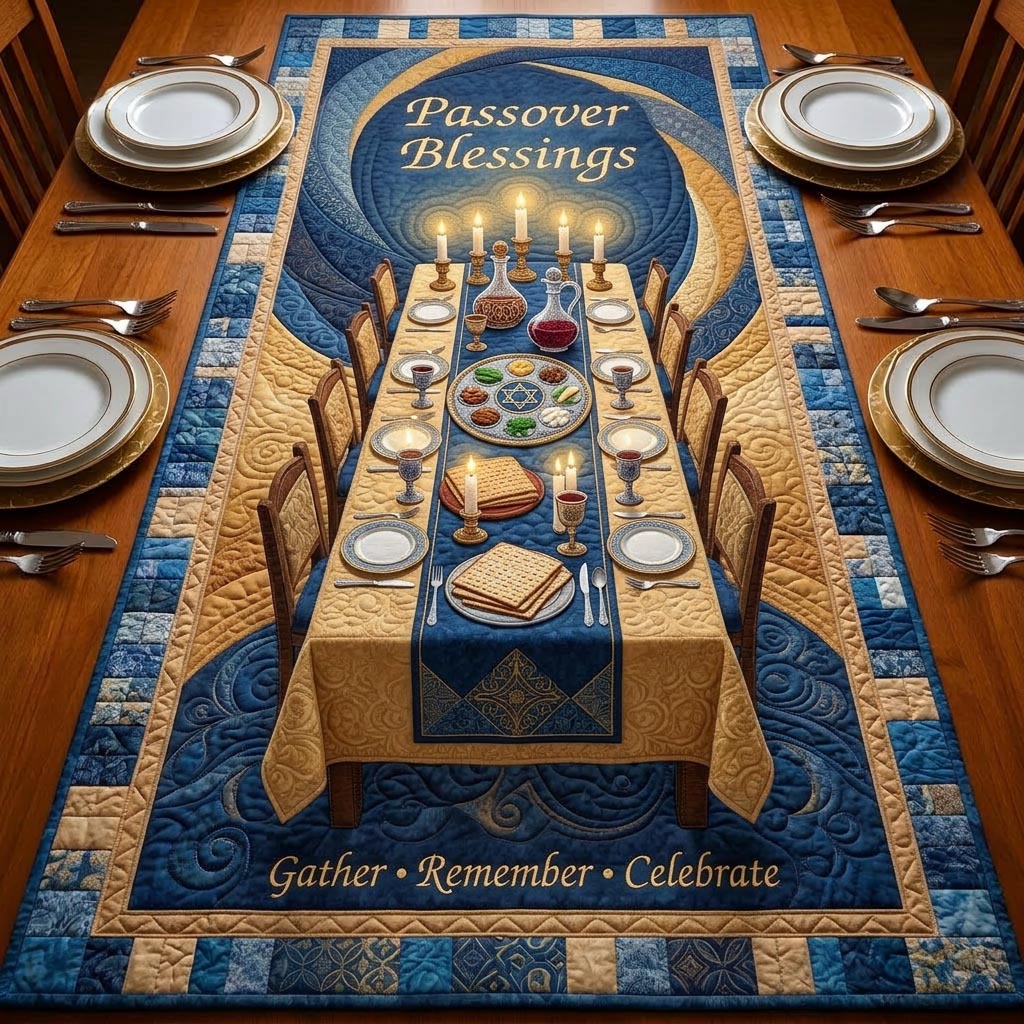 Sacred Pesach Quilted Table Runner Holiday Table Decorations Jewish Gifts Holiday