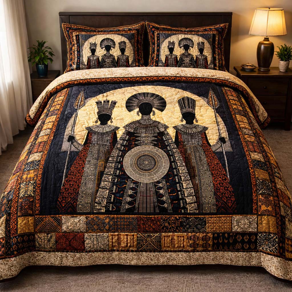Sacred Tribal Emperors Quilted Bedding Set Best King Sheets Gifts For Black History Month