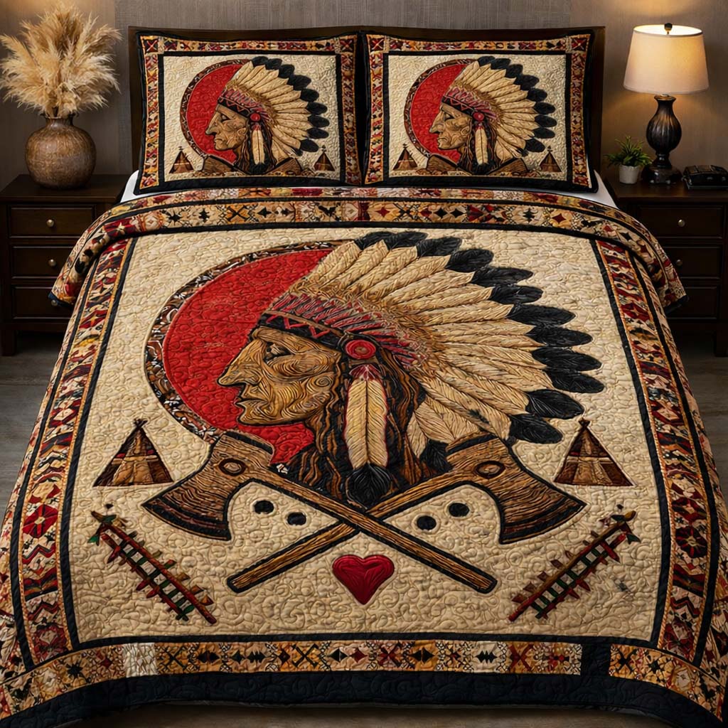 Sacred Warrior Spirit Quilted Bedding Set Bedroom Room Decor Native American Gifts For Men Women