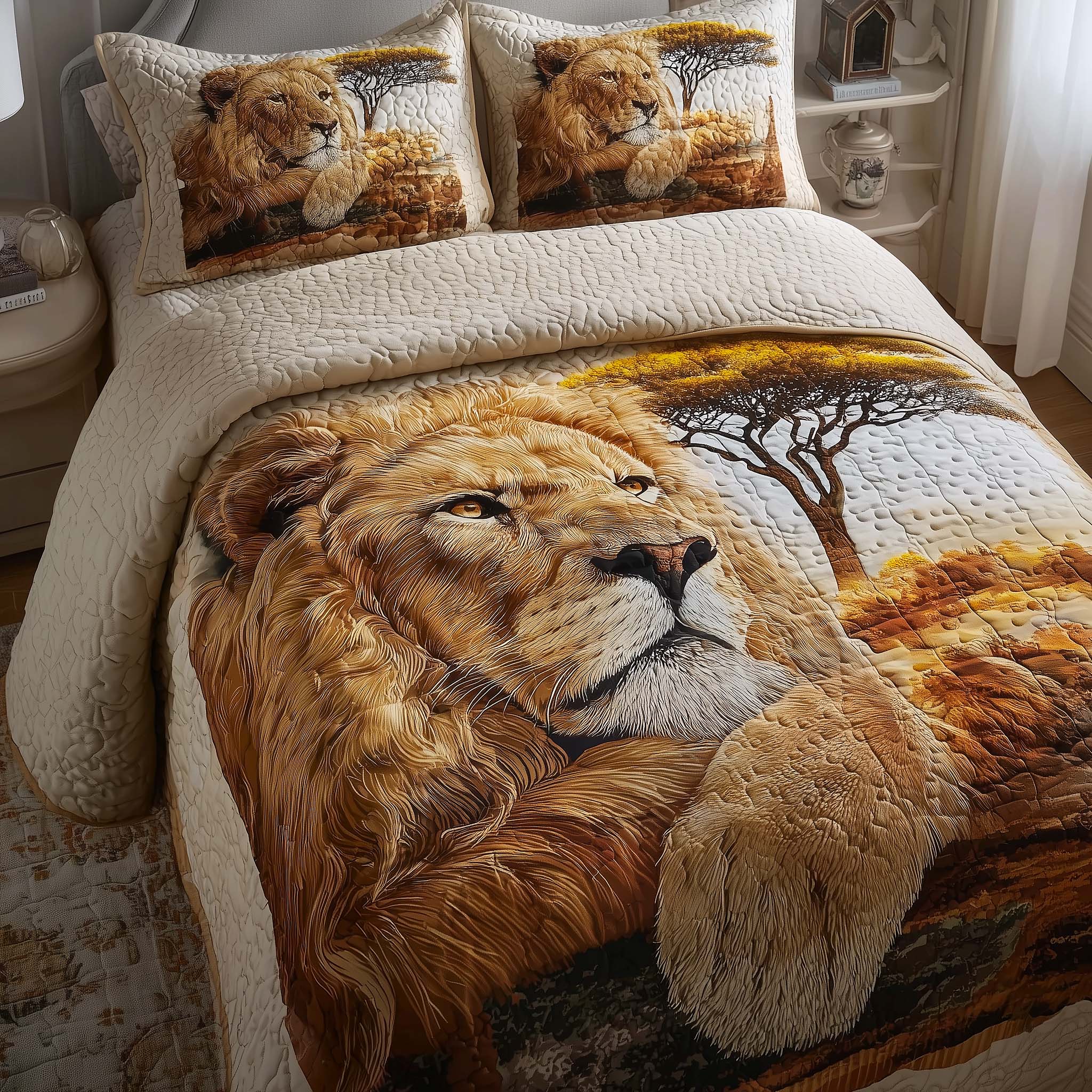 Safari Lion Quilted Bedding Set Comforter Sets Gifts For Lion Lovers
