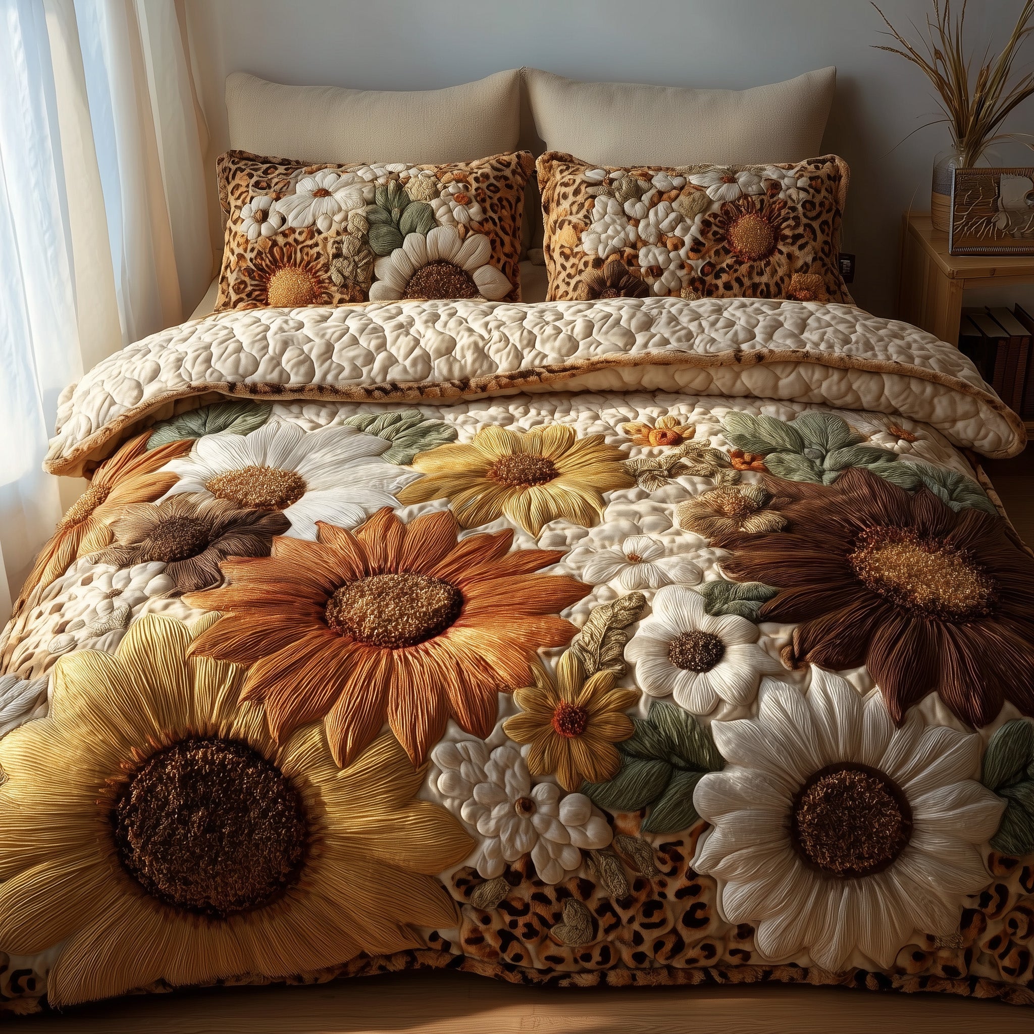 Safari Sunflower Quilted Bedding Set Comforter And Sheet Sets Sunflower Presents Merchandise