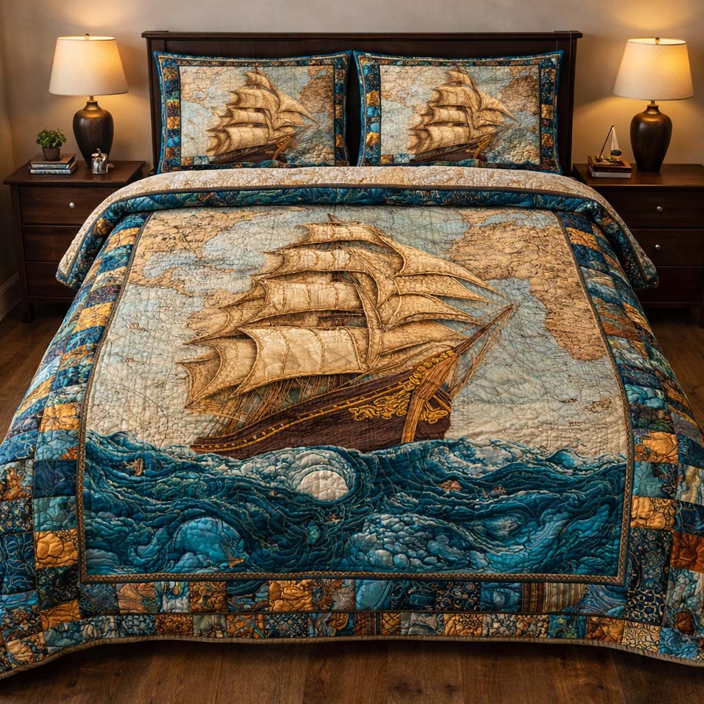 Sailing Wind Odyssey Quilted Bedding Set Best King Sheet Set Beach Related Gifts