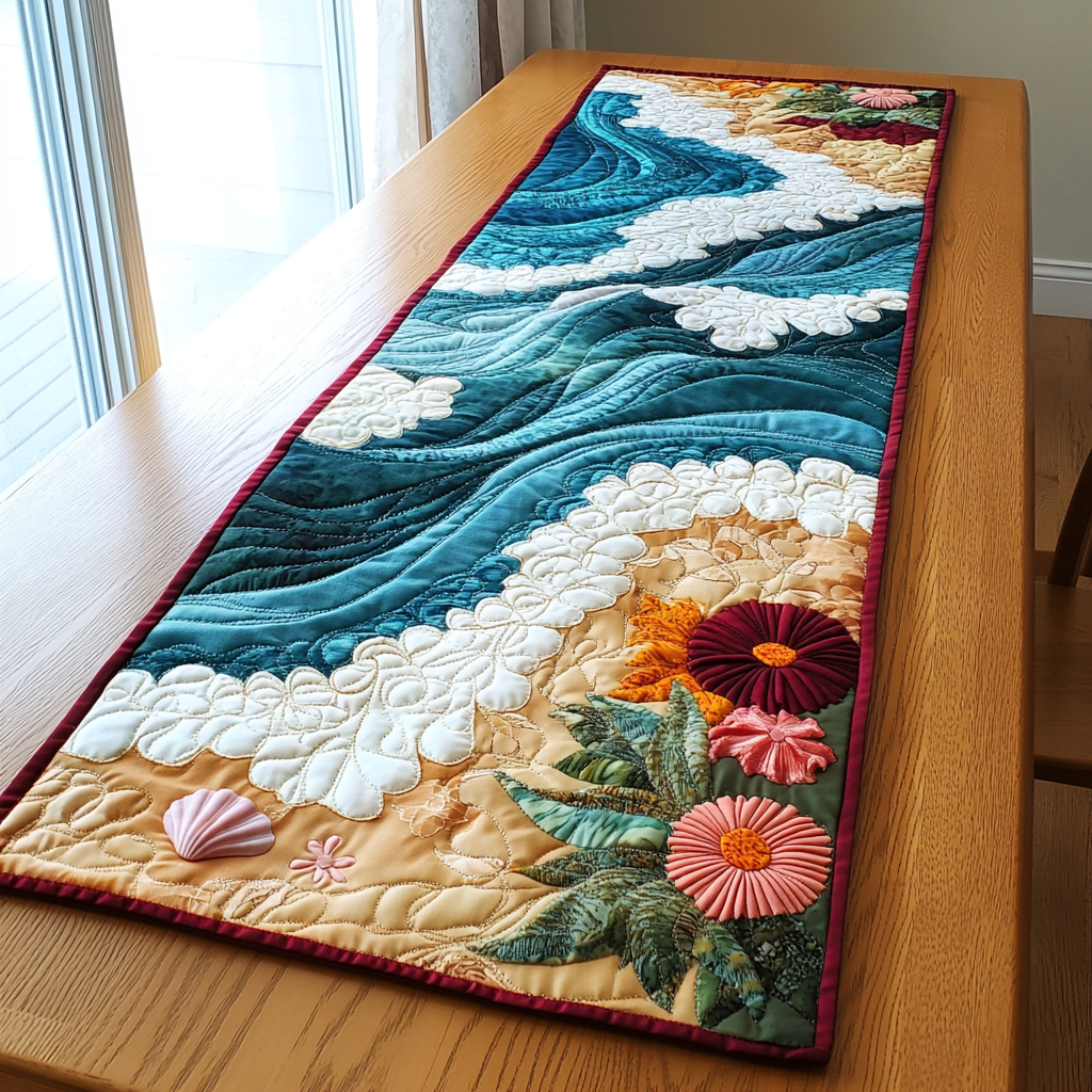 Sandy Serenity Quilted Table Runner Coastal Table Runner Family Gift Ideas
