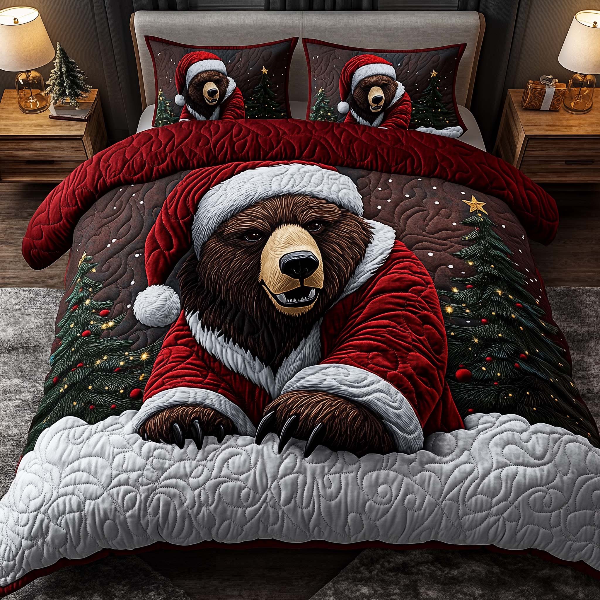 Santa Bear Duvet Cover Set Christmas Room Decor Gift Ideas For Bear Lovers