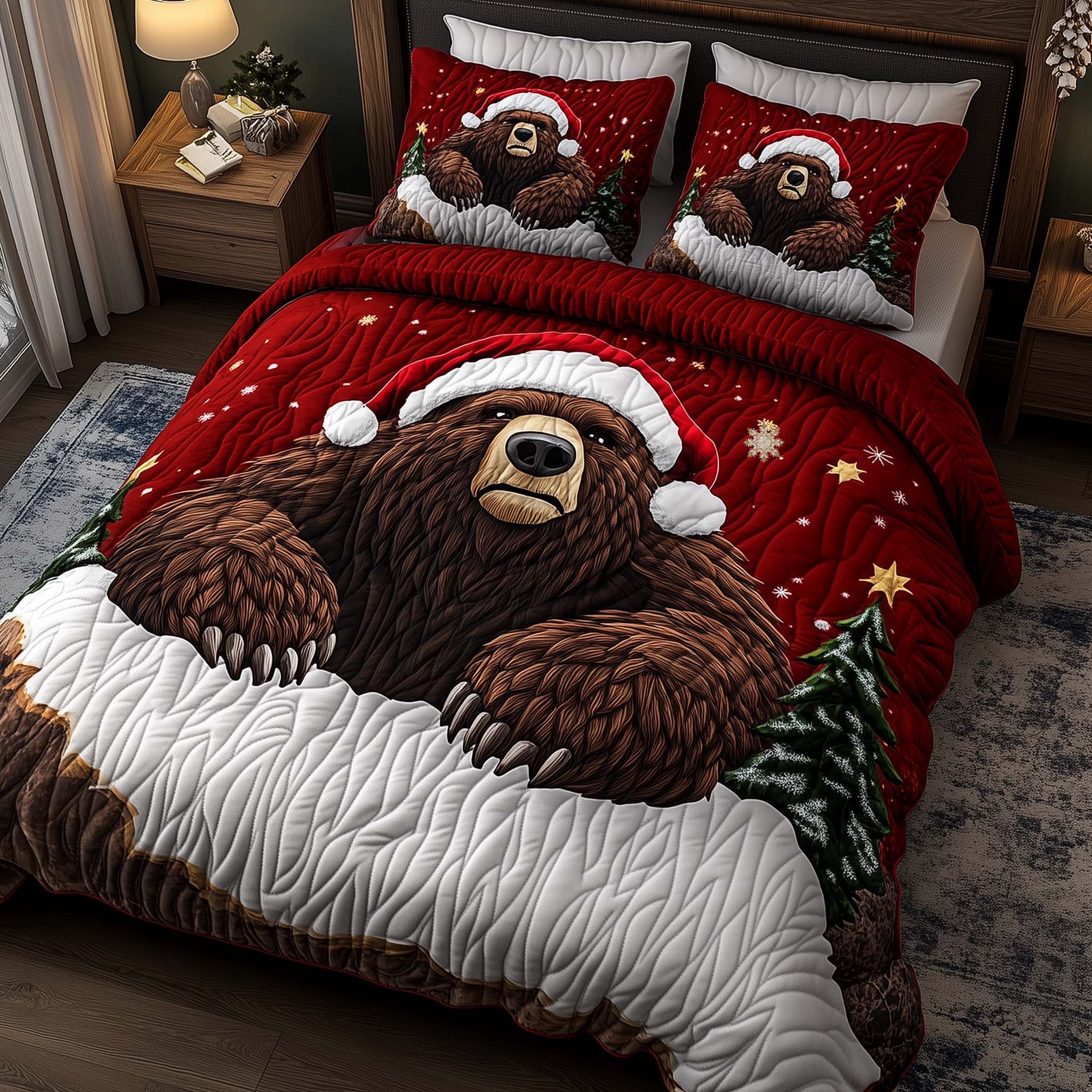 Santa Bear Duvet Cover Set Holiday Bedding Sets Gifts For Bear Lovers