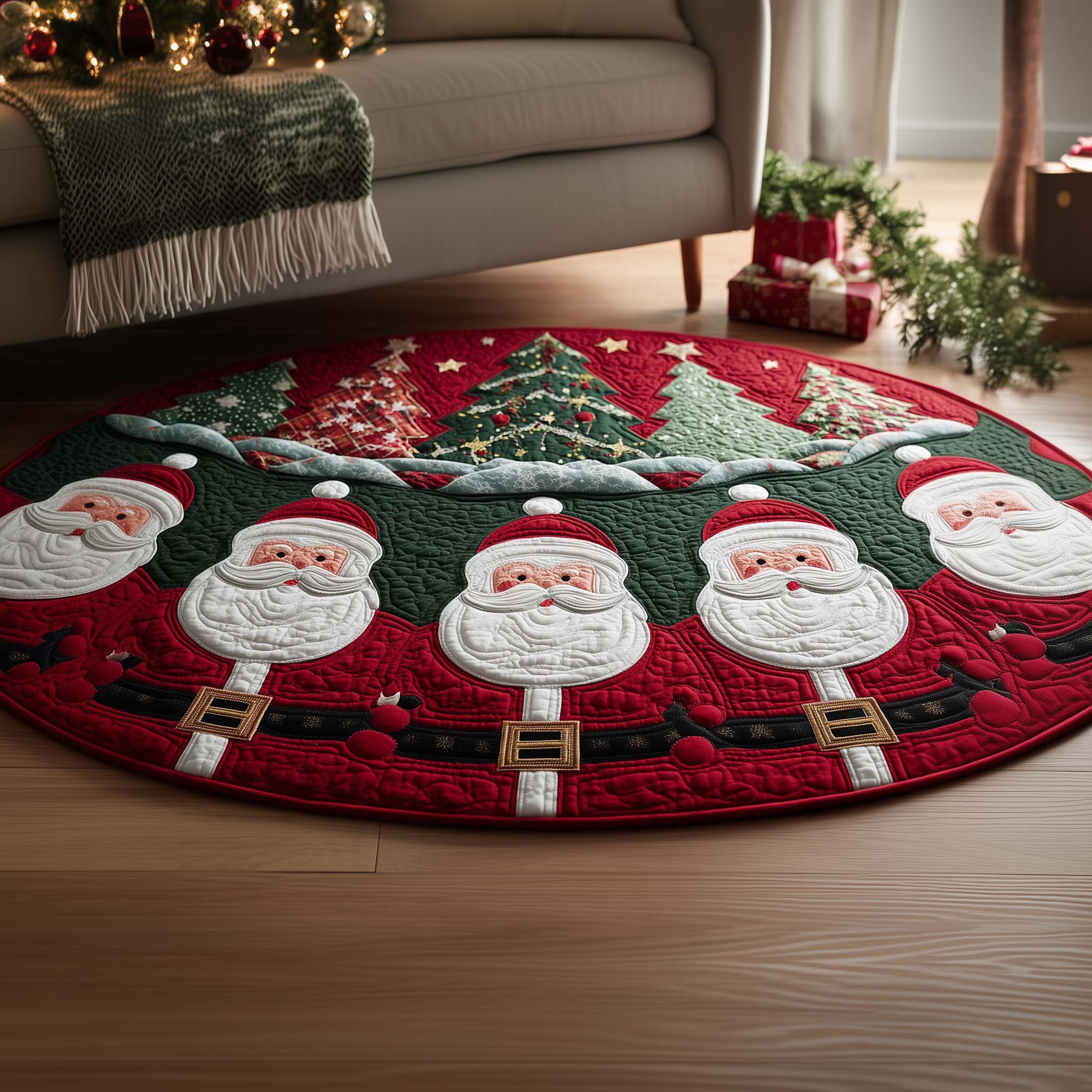 Santa Bliss Quilted Round Mat Luxury Quilted Round Mat for Stylish Homes