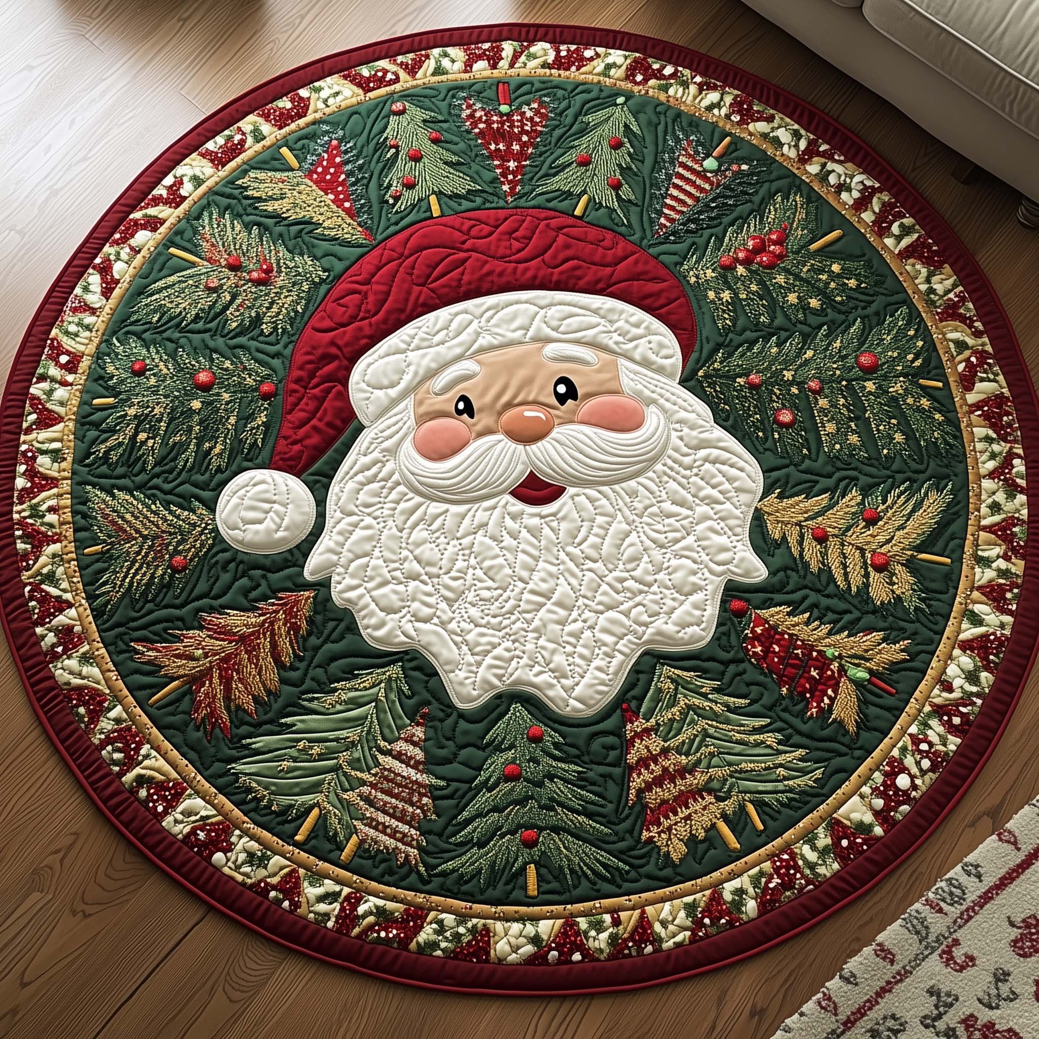 Santa Charm Quilted Round Mat Premium Quilted Round Mat for Cozy Living Spaces
