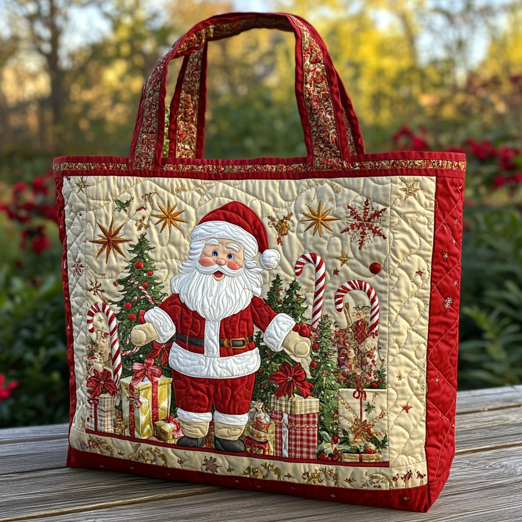 Santa Cheer Quilted Tote Bag Christmas Tote Bag Secret Santa Gifts