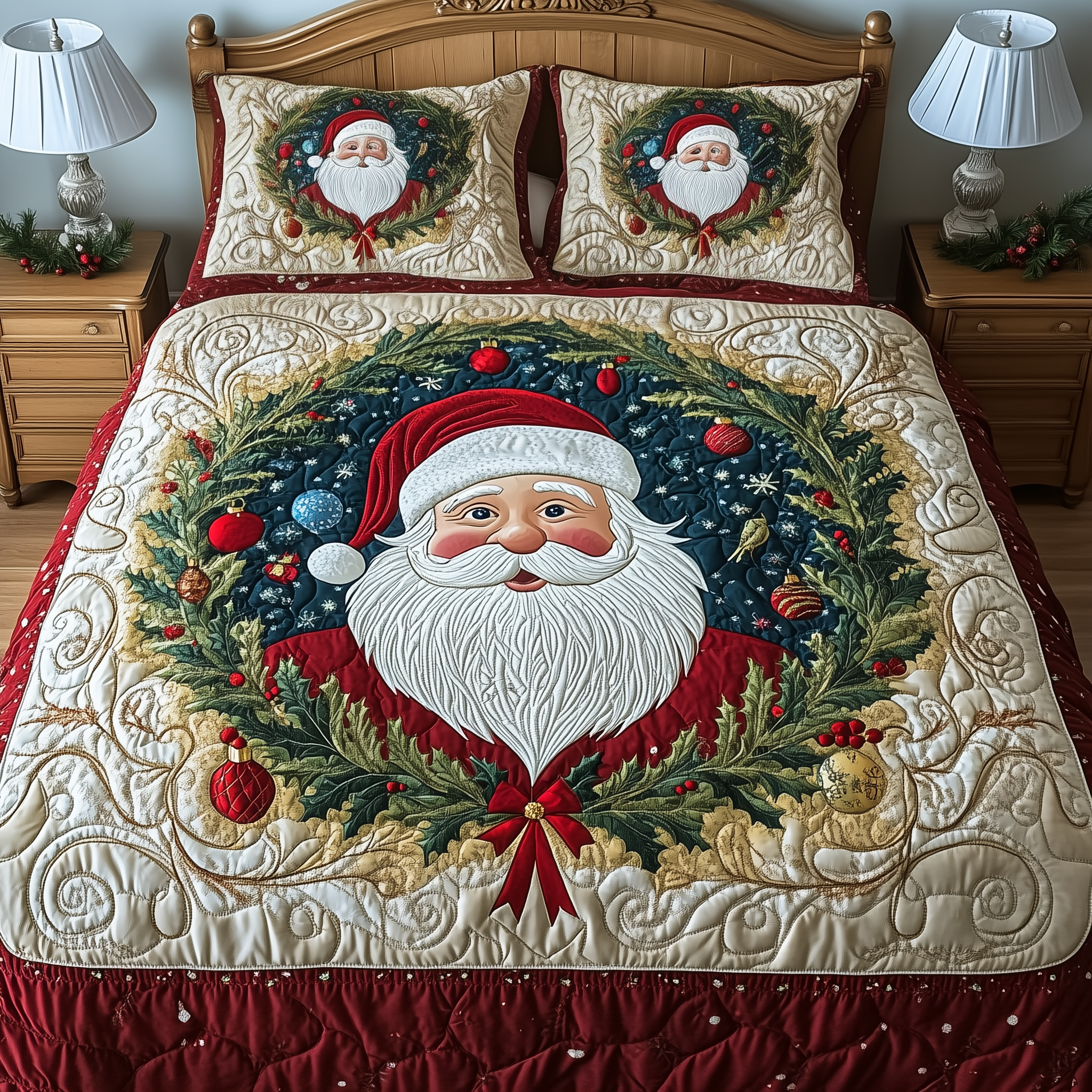 Santa Christmas Cheer Quilted Bedding Set Cute Christmas Bedroom Mum Christmas Gifts
