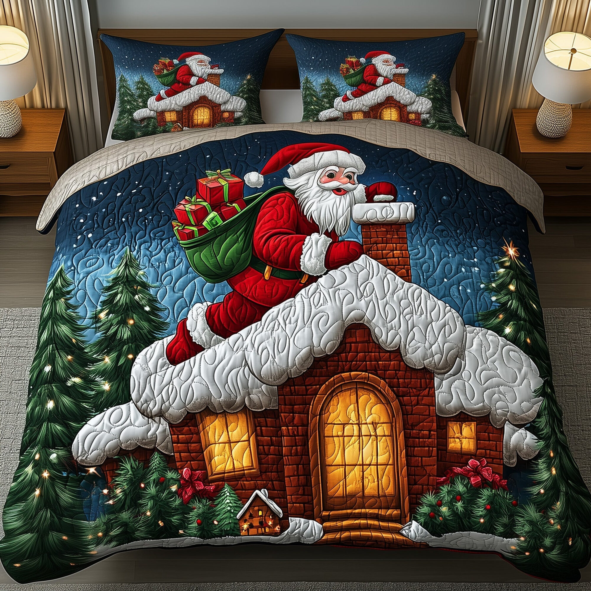 Santa Claus Quilted Bedding Rustic Christmas Santa Happy Xmas Gift Ideas