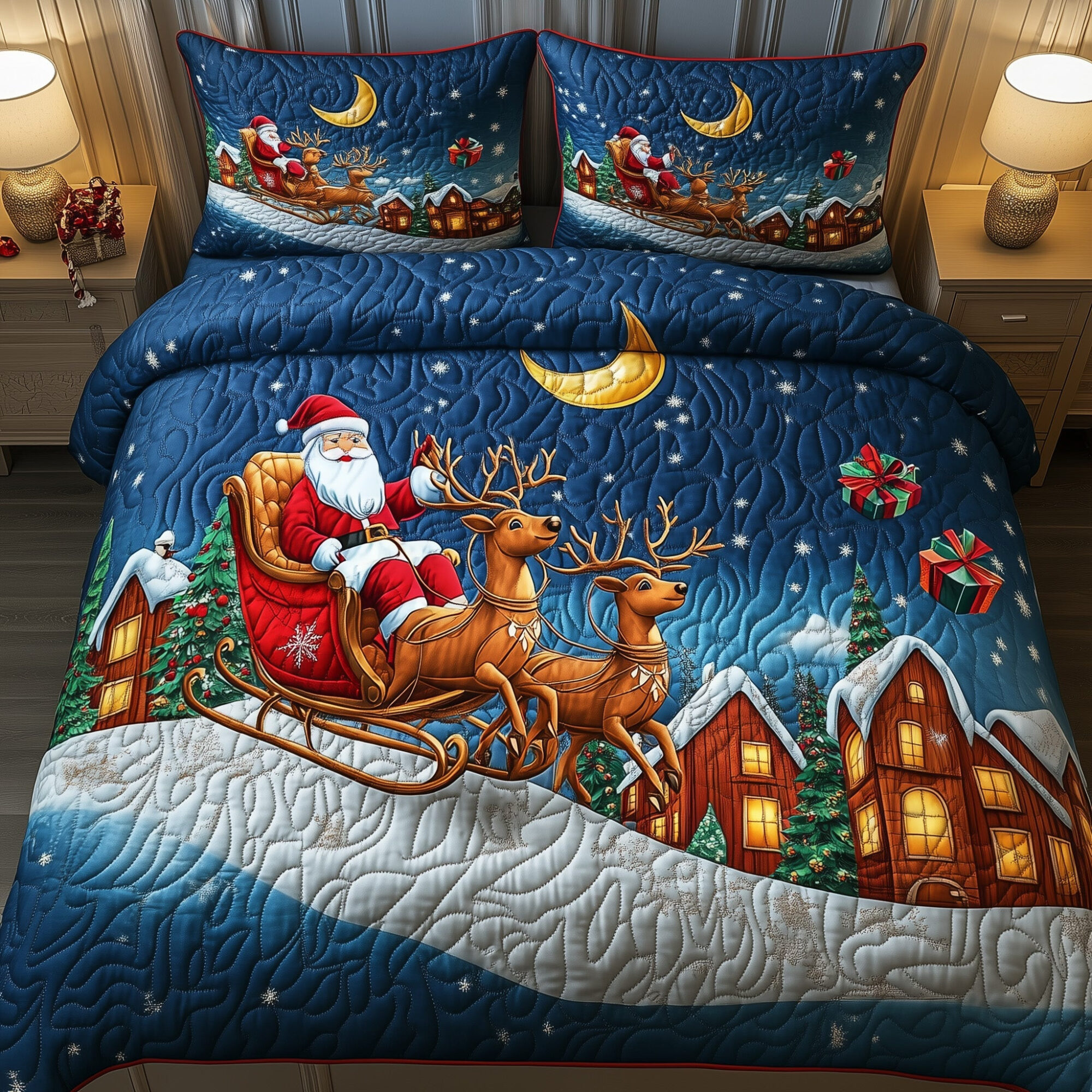 Santa Claus Quilted Bedding Set Funny Christmas Night Home Decor Best Bedding Gifts
