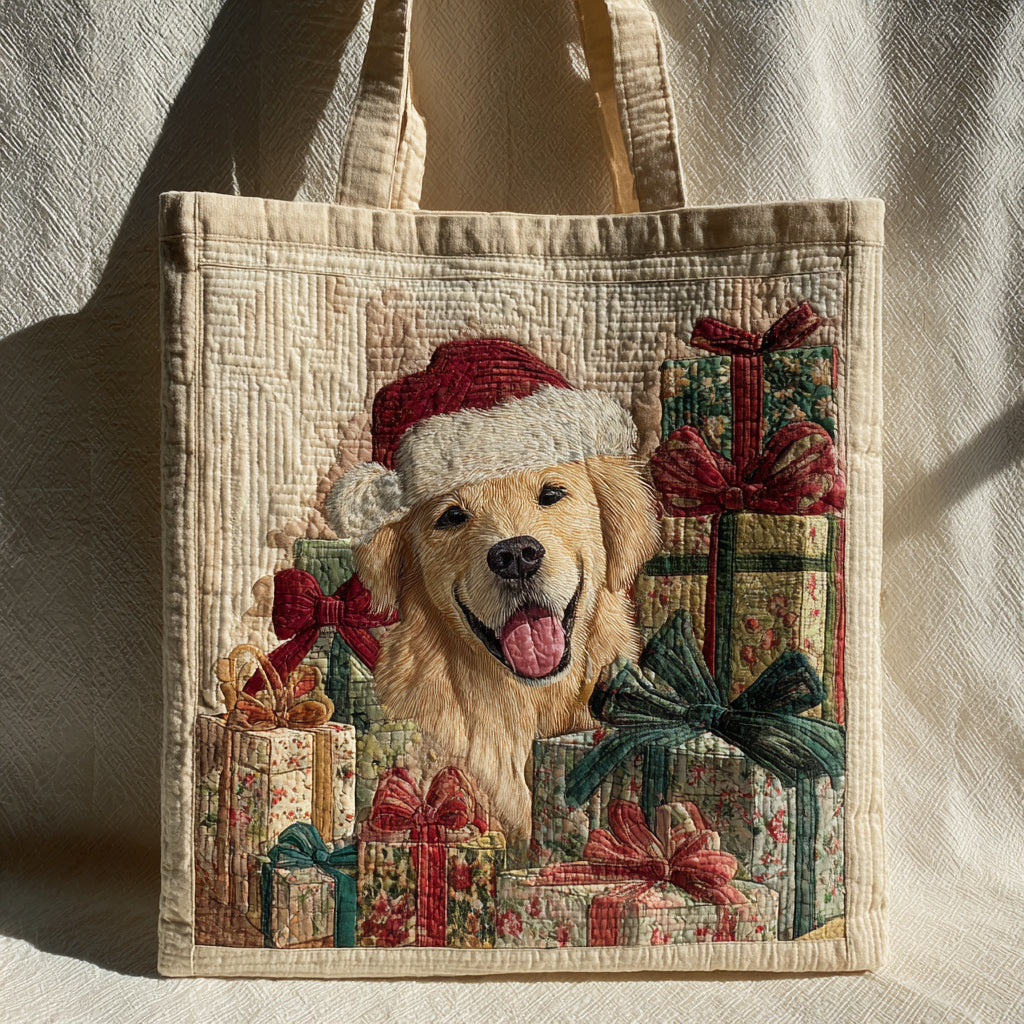Santa Golden Retriever Quilted Tote Bag Nice Tote Bags Gifts For Golden Retriever Owners