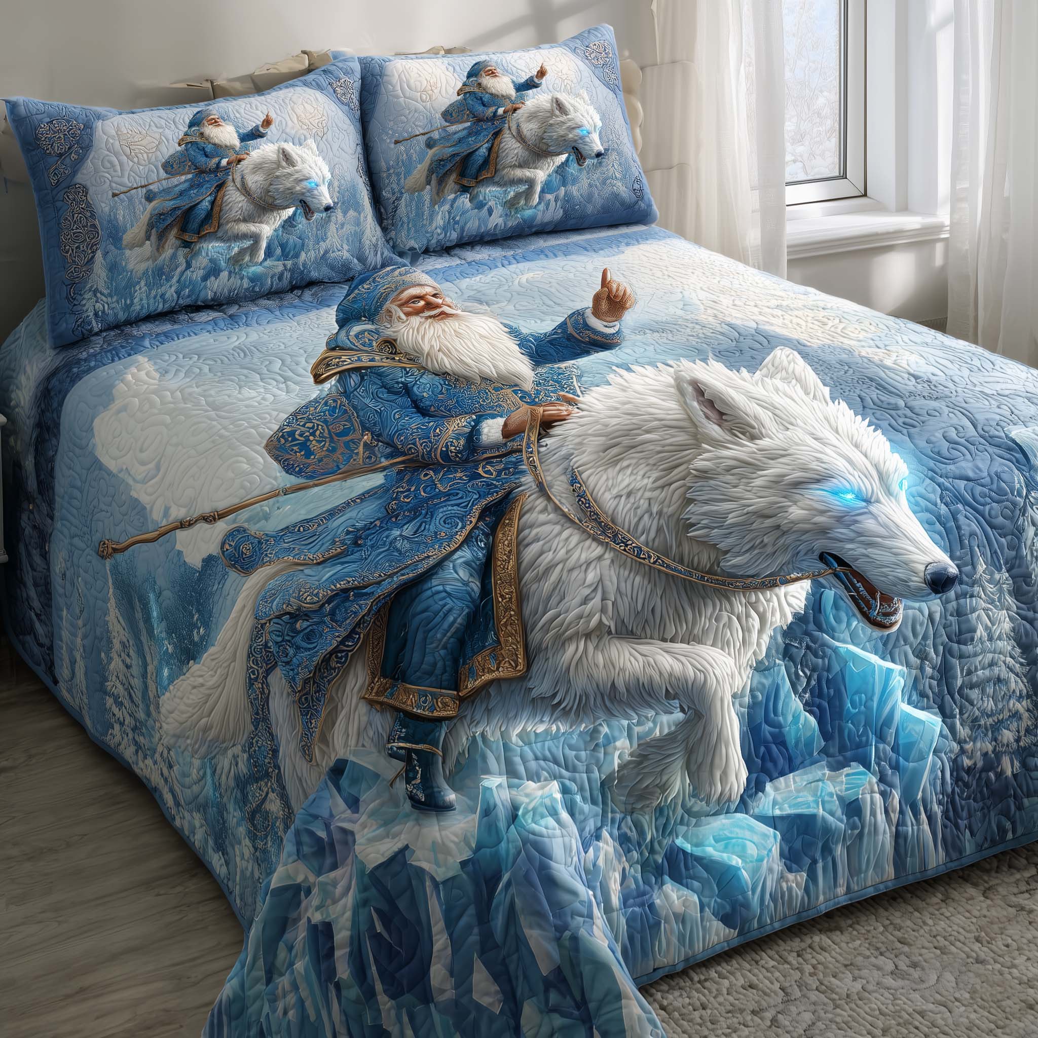 Santa Journey Quilted Bedding Set Christmas Bedding King Christmas Presents For Grandma