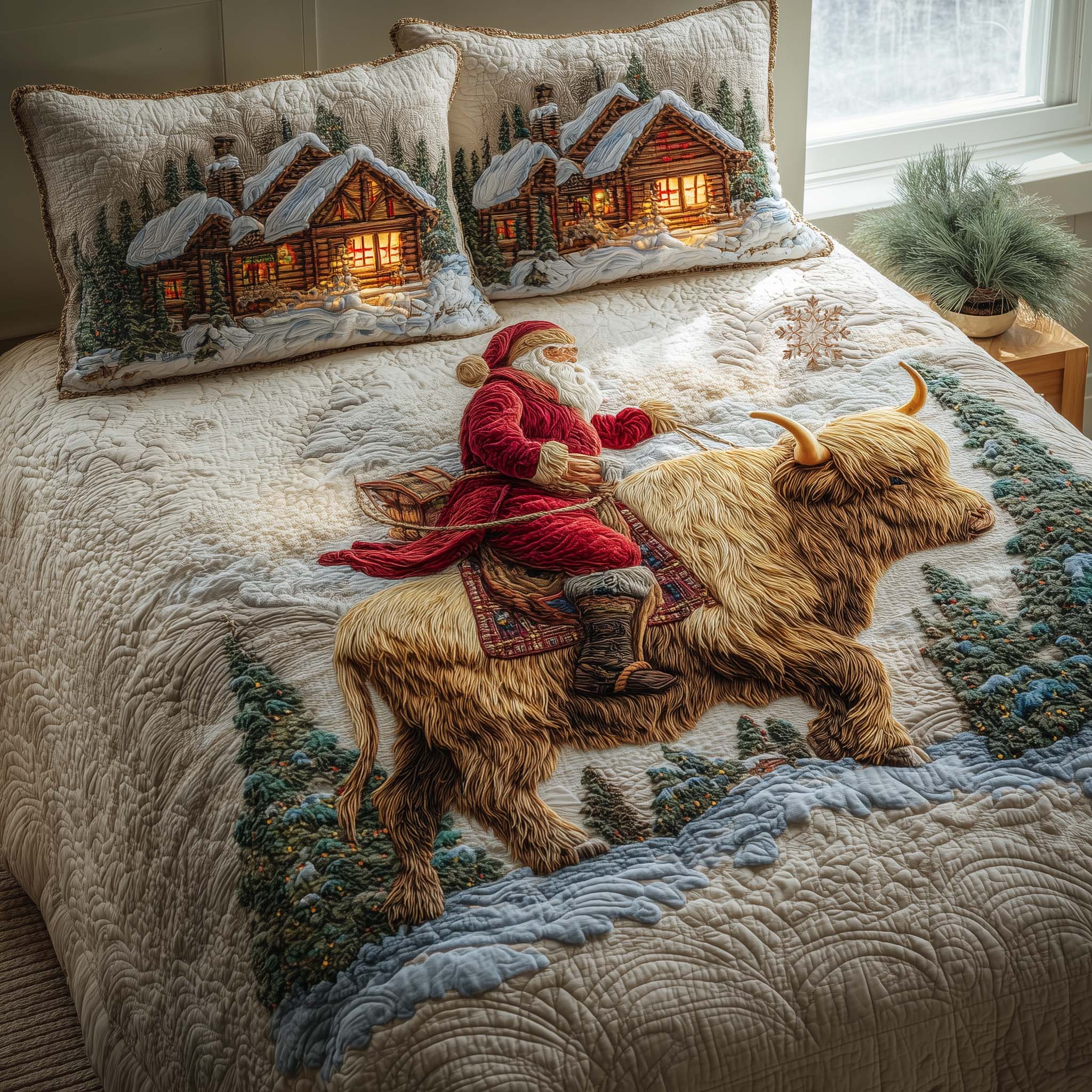 Santa Journey Quilted Bedding Set Christmas Comforter Best Presents For Grandmas