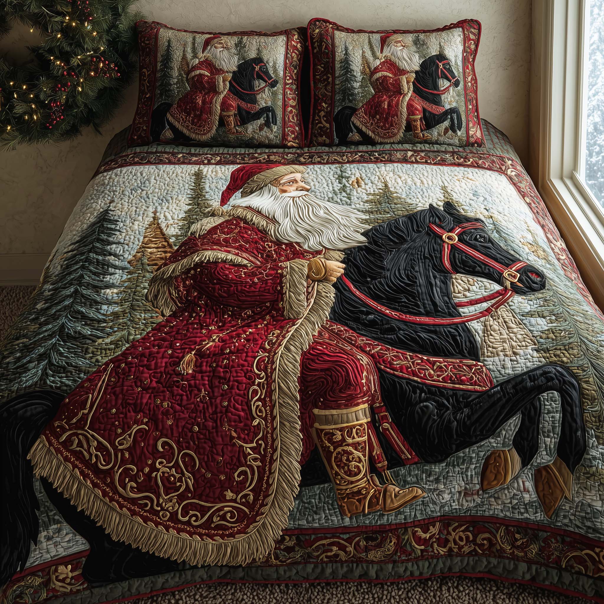 Santa Journey Quilted Bedding Set Christmas Comforter Christmas Gift For Mom