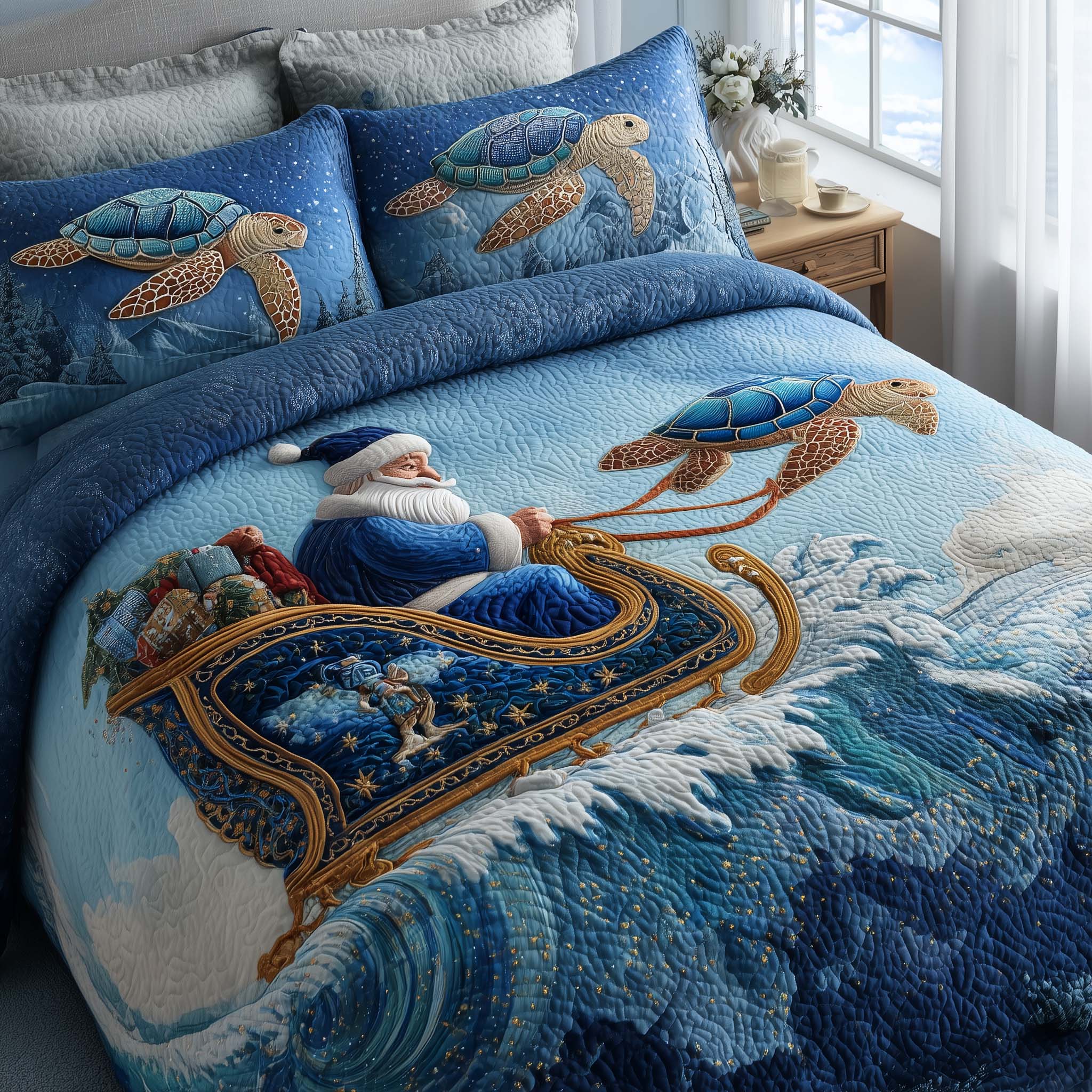 Santa Journey Quilted Bedding Set Christmas Comforter Sets Christmas Gift Ideas For Grandma