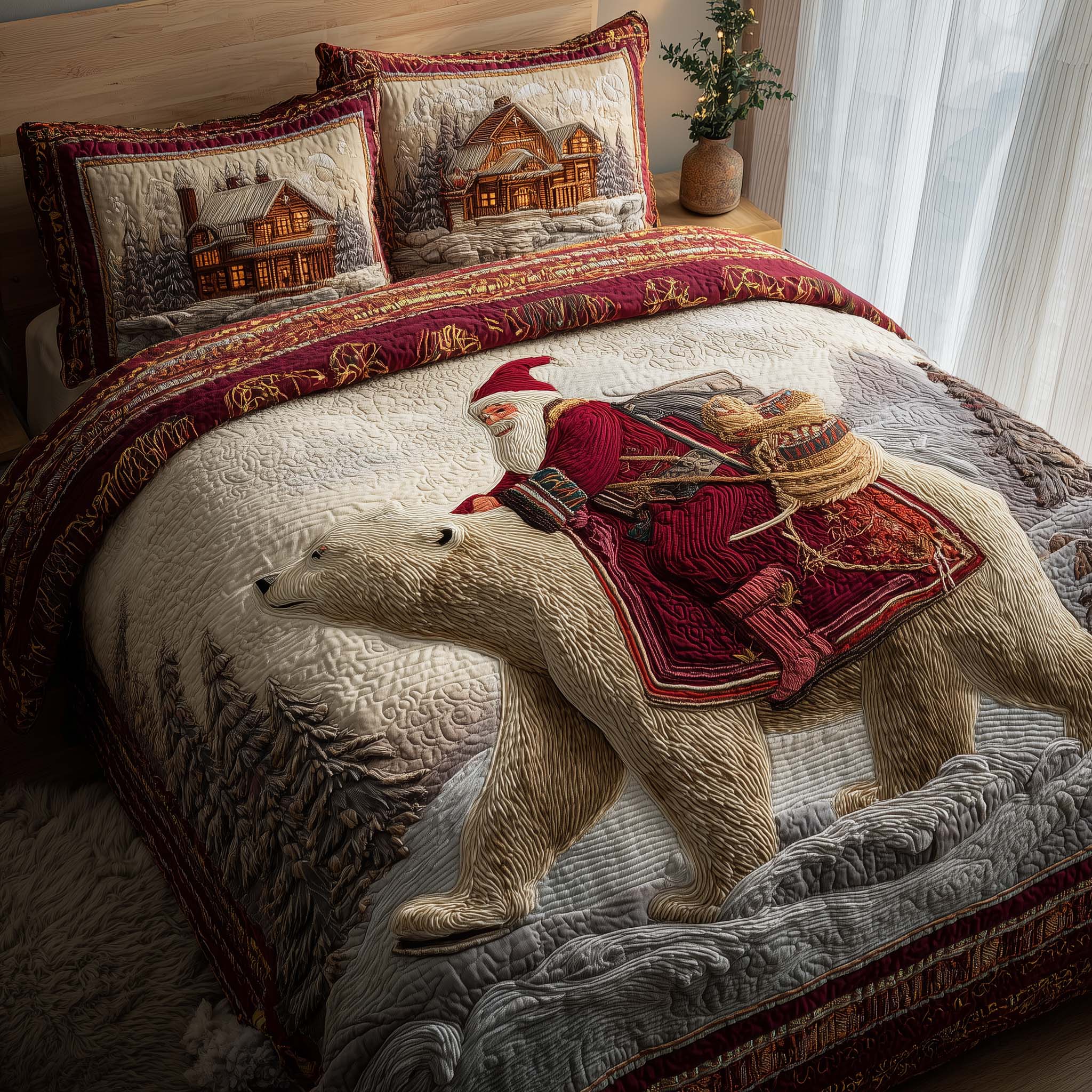Santa Journey Quilted Bedding Set Christmas Duvet Cover Gift For Grand