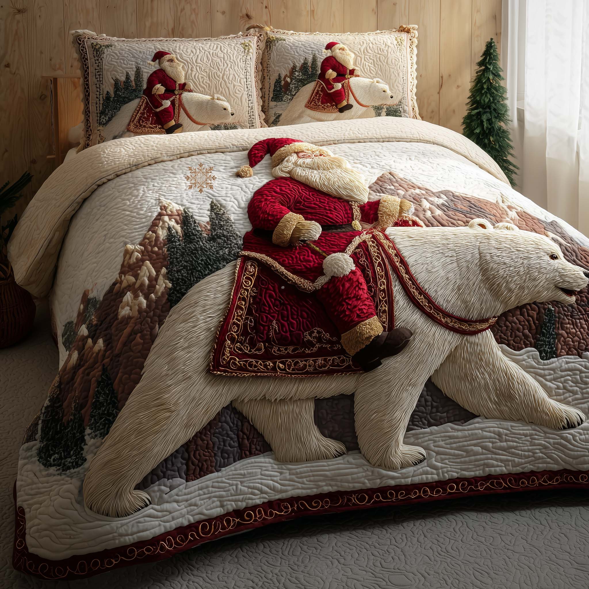 Santa Journey Quilted Bedding Set Christmas Duvet Cover Set Best Stocking Stuffers For Men