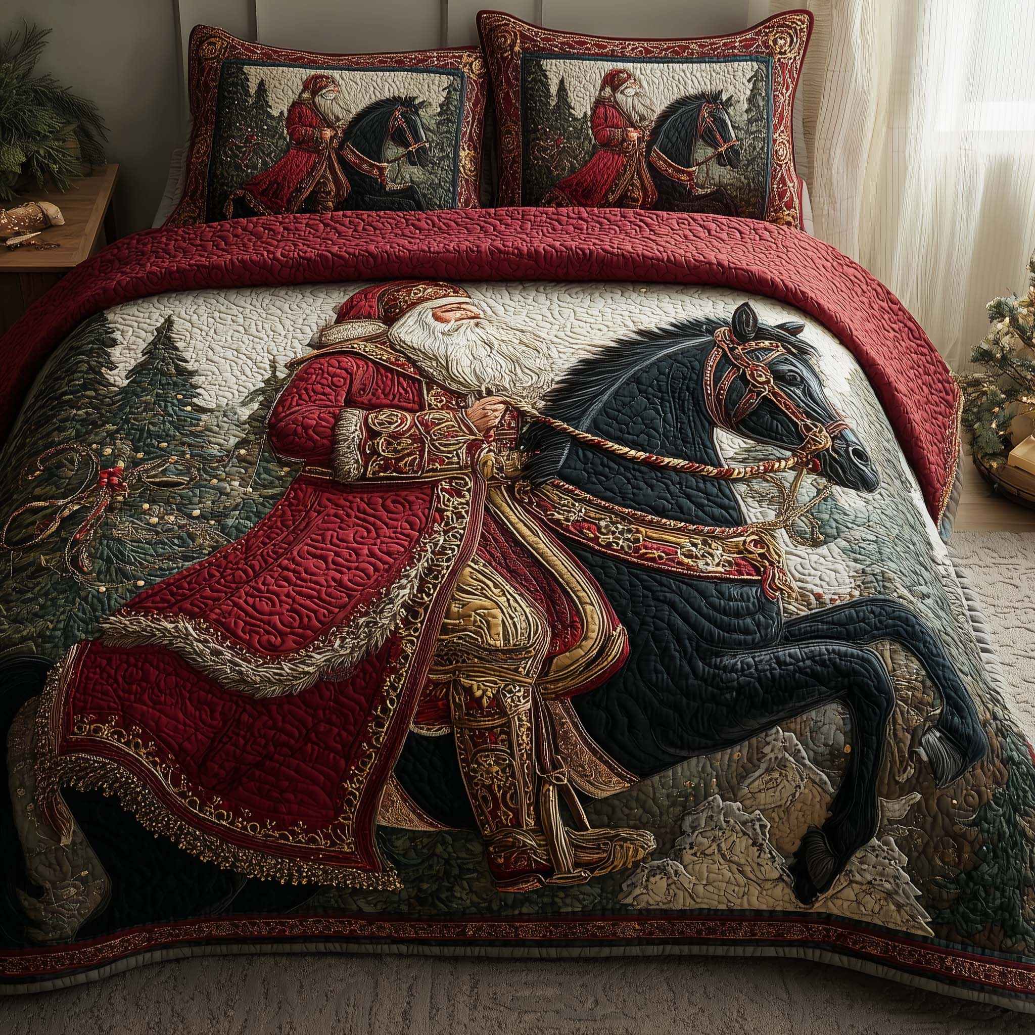 Santa Journey Quilted Bedding Set Christmas Sheets Queen Christmas Gifts For Grandmother