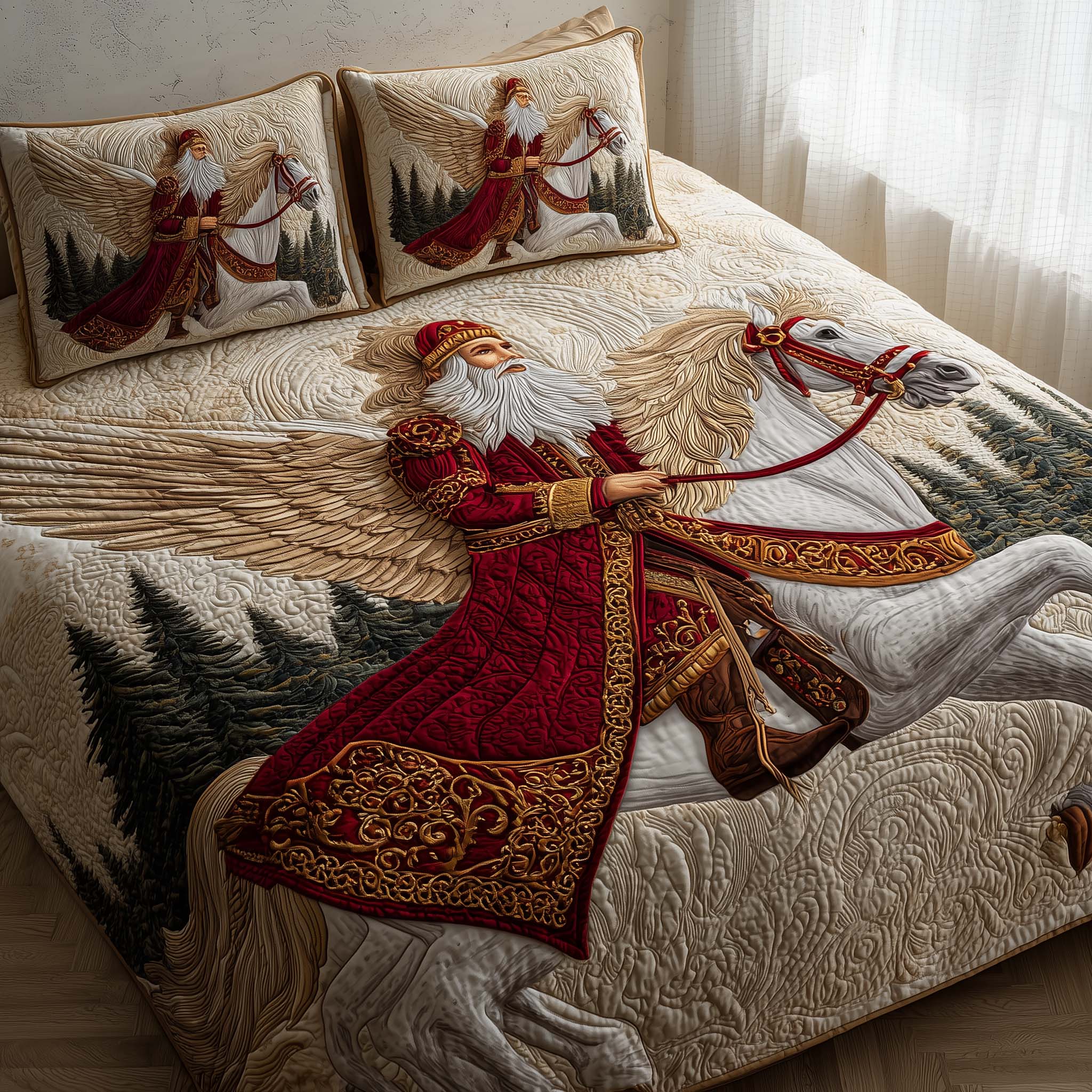Santa Journey Quilted Bedding Set Holiday Bedroom Decor Best Christmas Gifts For Women