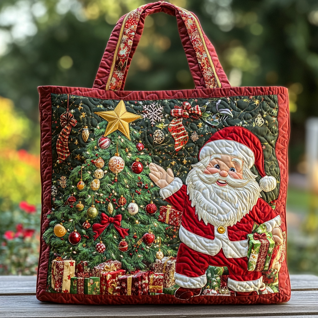 Santa Joy Quilted Tote Bag Christmas Hand Bag Christmas Presents For Girlfriend