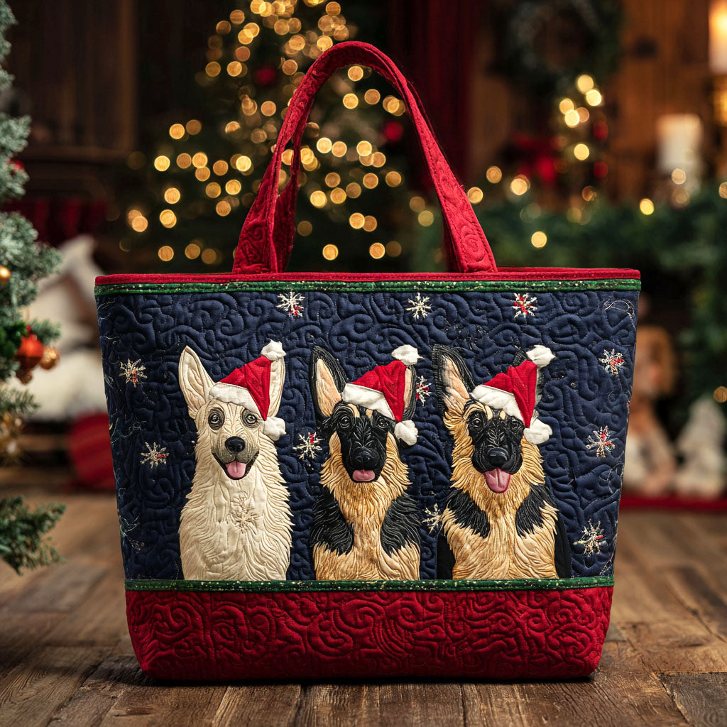 Santa Paw Friends Quilted Tote Bag Christmas Totebag Best Presents For Dog Lovers